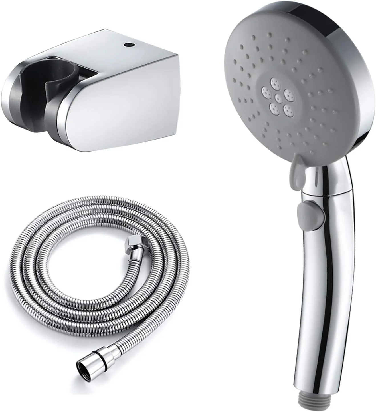 ست دوش دستی، سر دوش گرد ABS صرفه جویی در آب، دوش دستی 3 حالته فشار قوی با شلنگ 1.5 متری و نگهدارنده، کروم