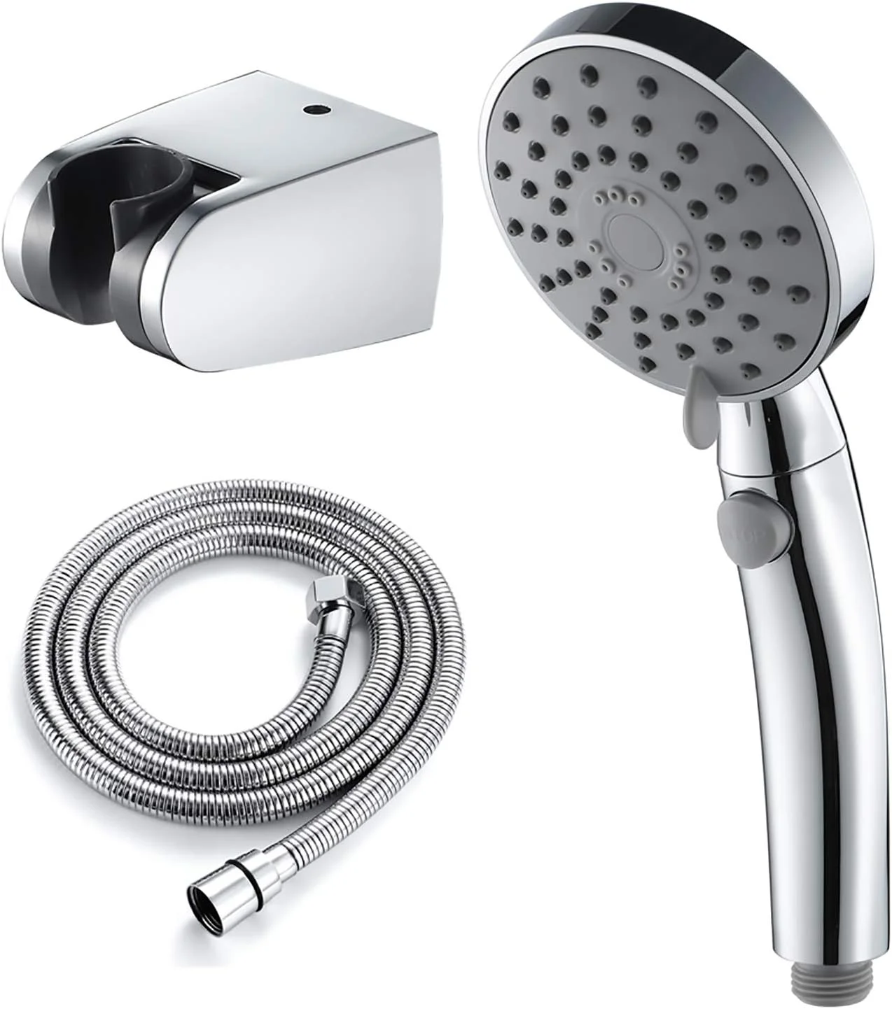 مجموعه سر دوش دستی ABS گرد، سر دوش صرفه جویی در آب با 3 عملکرد، سر دوش دستی فشار قوی با شلنگ 1.5 متری و نگهدارنده