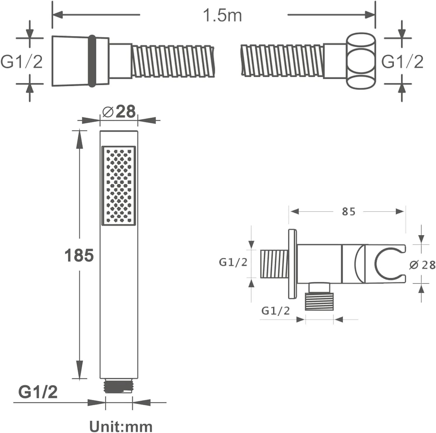 سردوش دستی صرفه جویی در آب، سردوش دستی برنجی گرد، سردوش دستی تک حالته سرد با نگهدارنده دوش و شلنگ دوش 1.5 متری