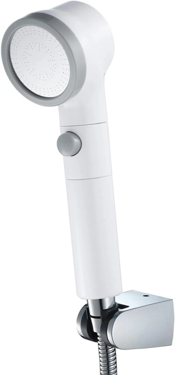 ست سر دوش دستی ABS گرد، سر دوش صرفه جویی در آب با شلنگ دوش استیل ضد زنگ 1.5 متری و نگهدارنده، سر دوش دستی، سفید