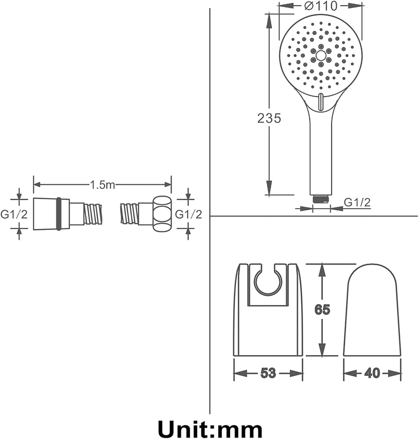مجموعه سردوش دستی ABS سفید و کروم، سردوش بارانی دستی با 3 حالت اسپری، سردوش ماساژ اسپا، سردوش دستی گرد با شلنگ دوش