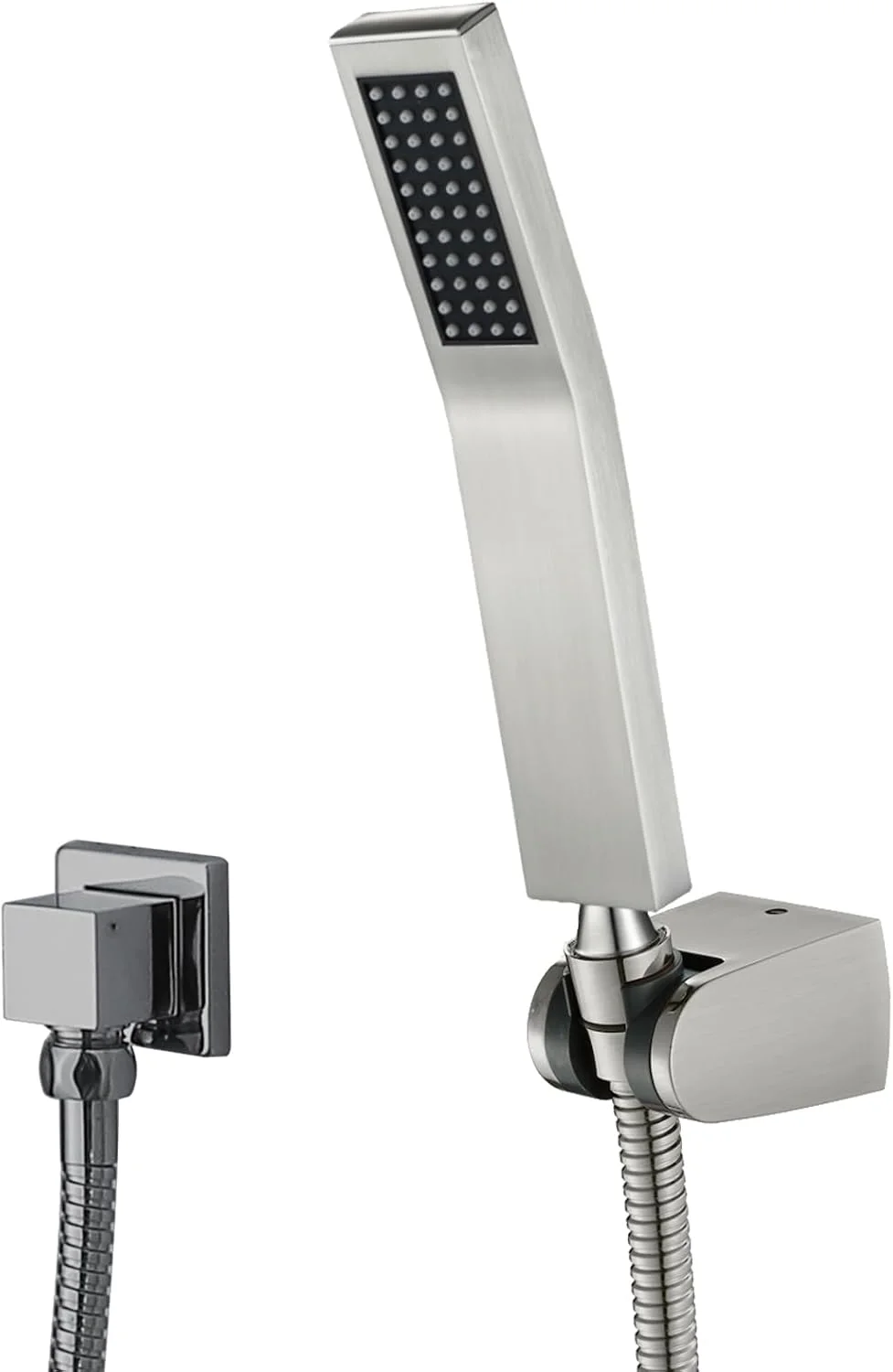 ست دوش دستی برنجی مربع با شلنگ دوش استیل ضد زنگ 150 سانتی متری رزگلد