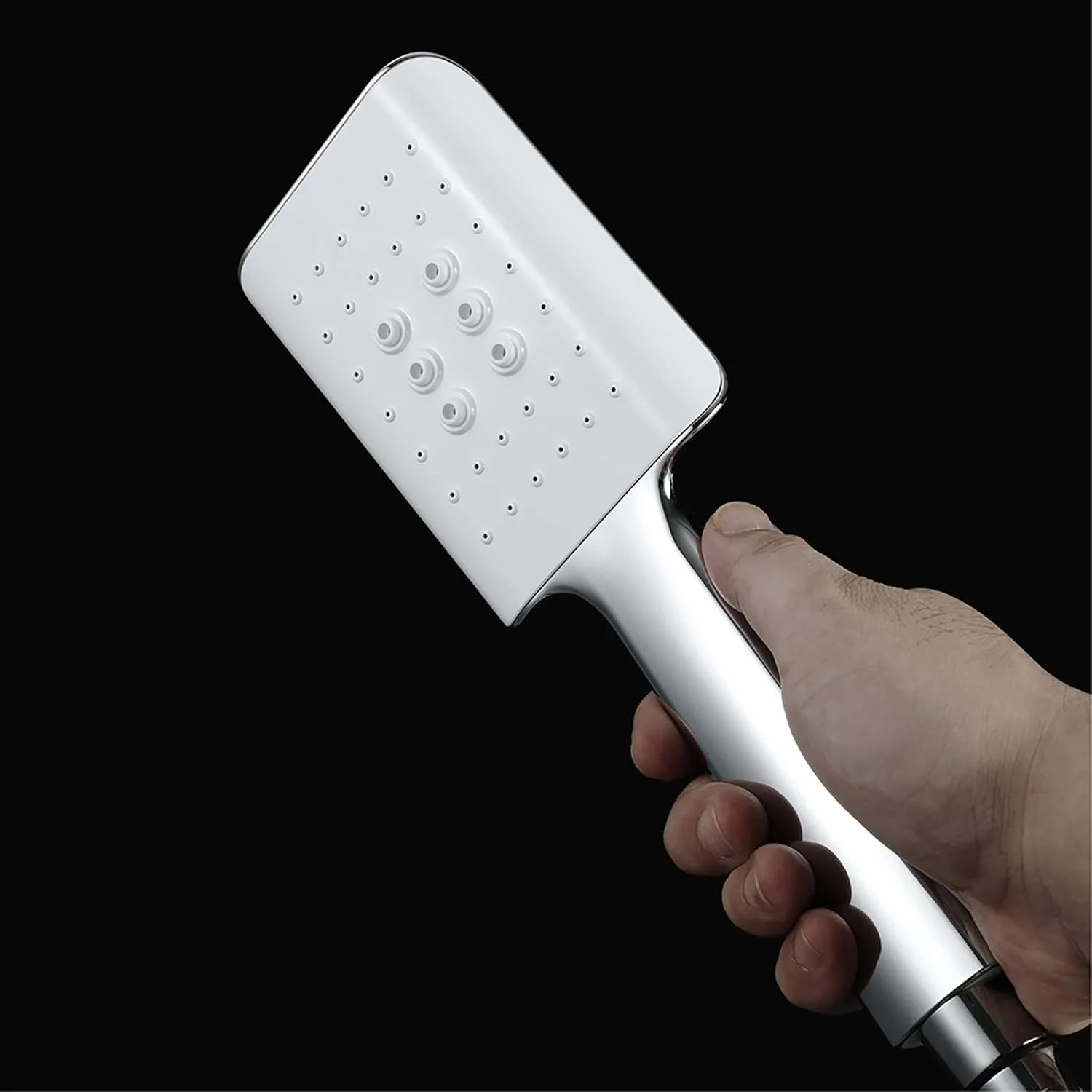 ست سر دوش دستی با شلنگ، سر دوش مربعی ABS صرفه جویی در آب با نگهدارنده برنجی و شلنگ دوش استیل ضد زنگ 1.5 متری، مشکی