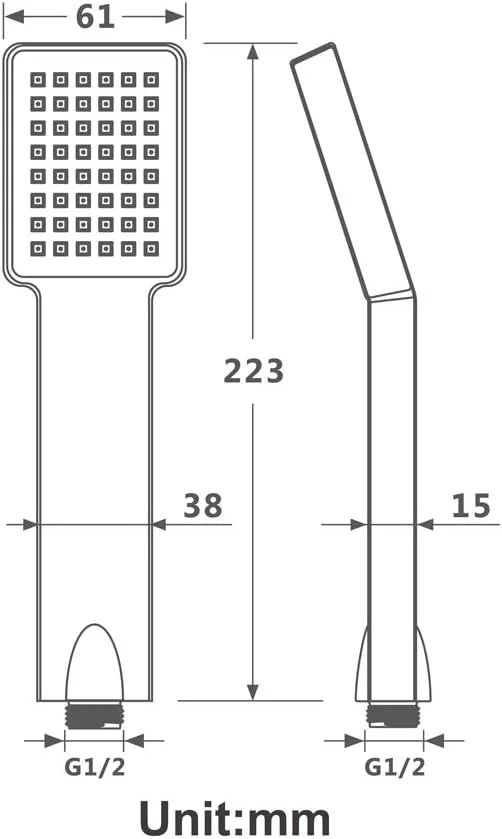 ست دوش دستی رزگلد با شلنگ دوش، سر دوش دستی مربعی ABS