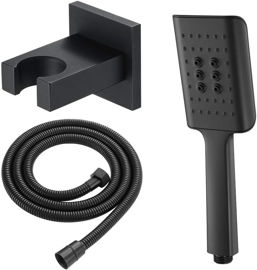 مجموعه سردوش دستی با شلنگ، سردوش مربعی ABS صرفه جویی در آب با نگهدارنده برنجی و شلنگ دوش استیل 1.5 متری، مشکی