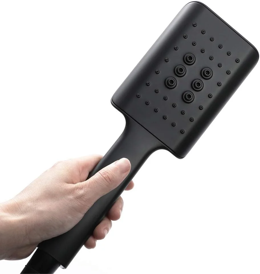 مجموعه سردوش دستی با شلنگ، سردوش مربعی ABS صرفه جویی در آب با نگهدارنده برنجی و شلنگ دوش استیل 1.5 متری، مشکی