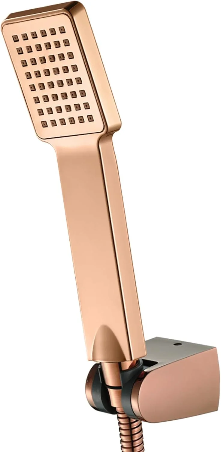 ست سر دوش دستی مربعی ABS با شلنگ 1.5 متری استیل ضد زنگ و نگهدارنده ABS، رزگلد