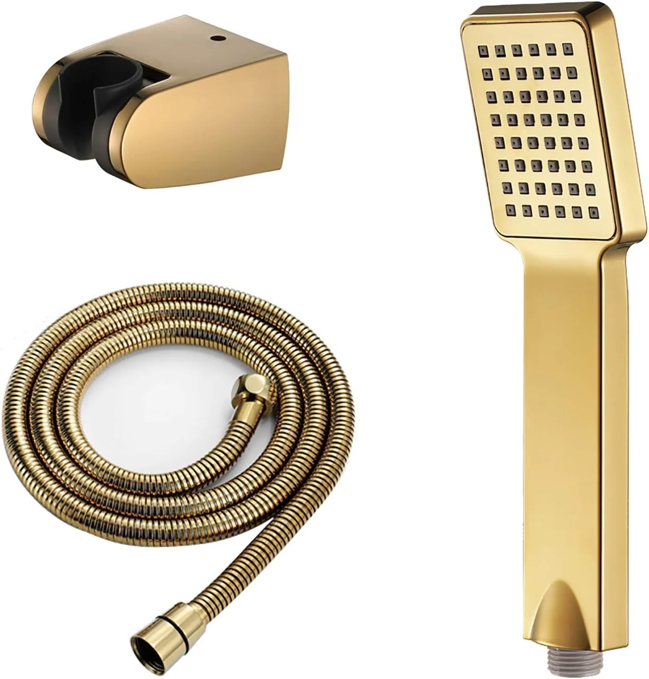 مجموعه سر دوش دستی مربعی ABS با شلنگ استیل 1.5 متری و نگهدارنده ABS، رزگلد