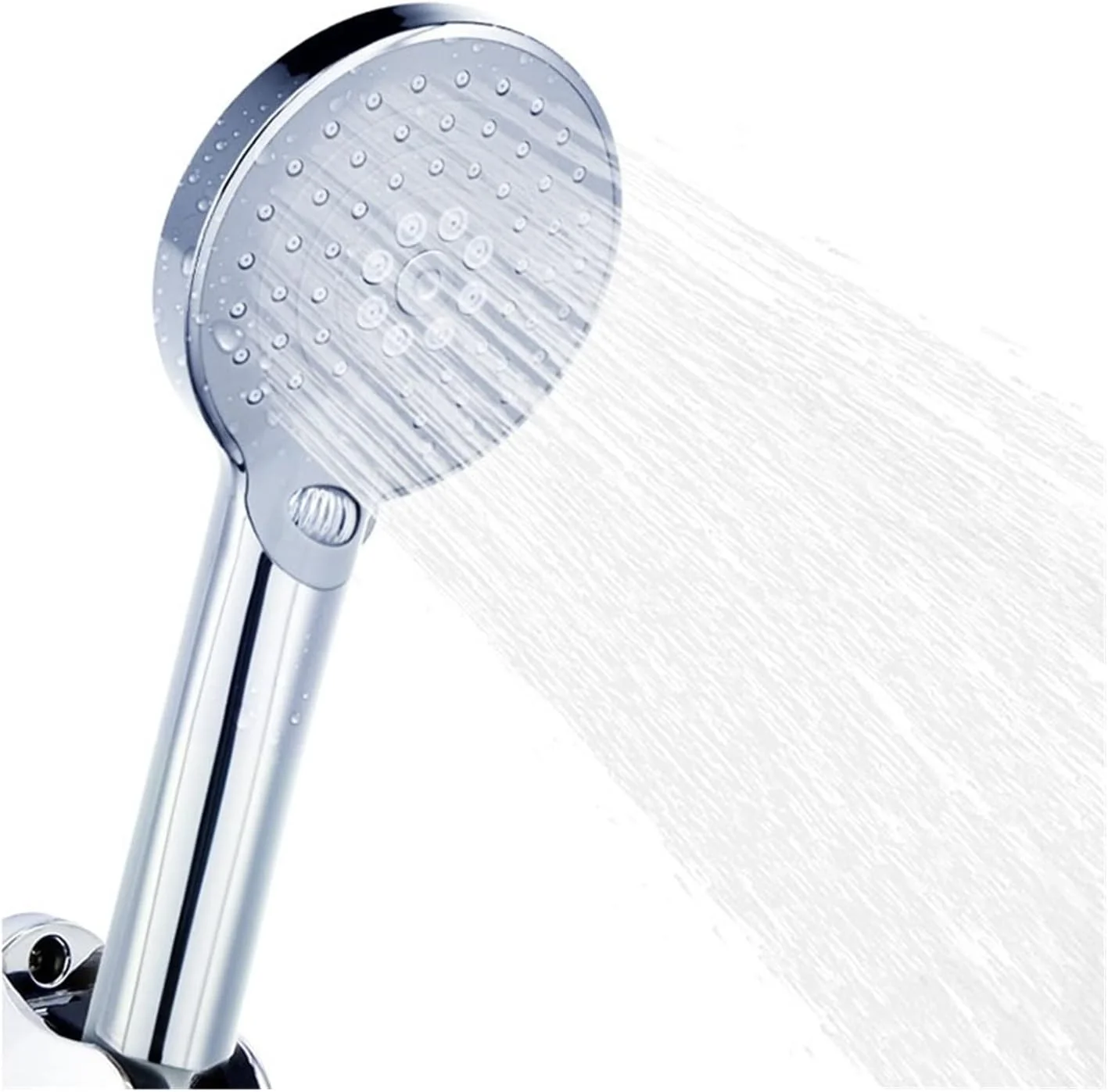 سردوش دستی حمام با 3 حالت صرفه جویی در آب، سطح کرومی گرد، نازل اسپری بارانی حمام (سفید)
