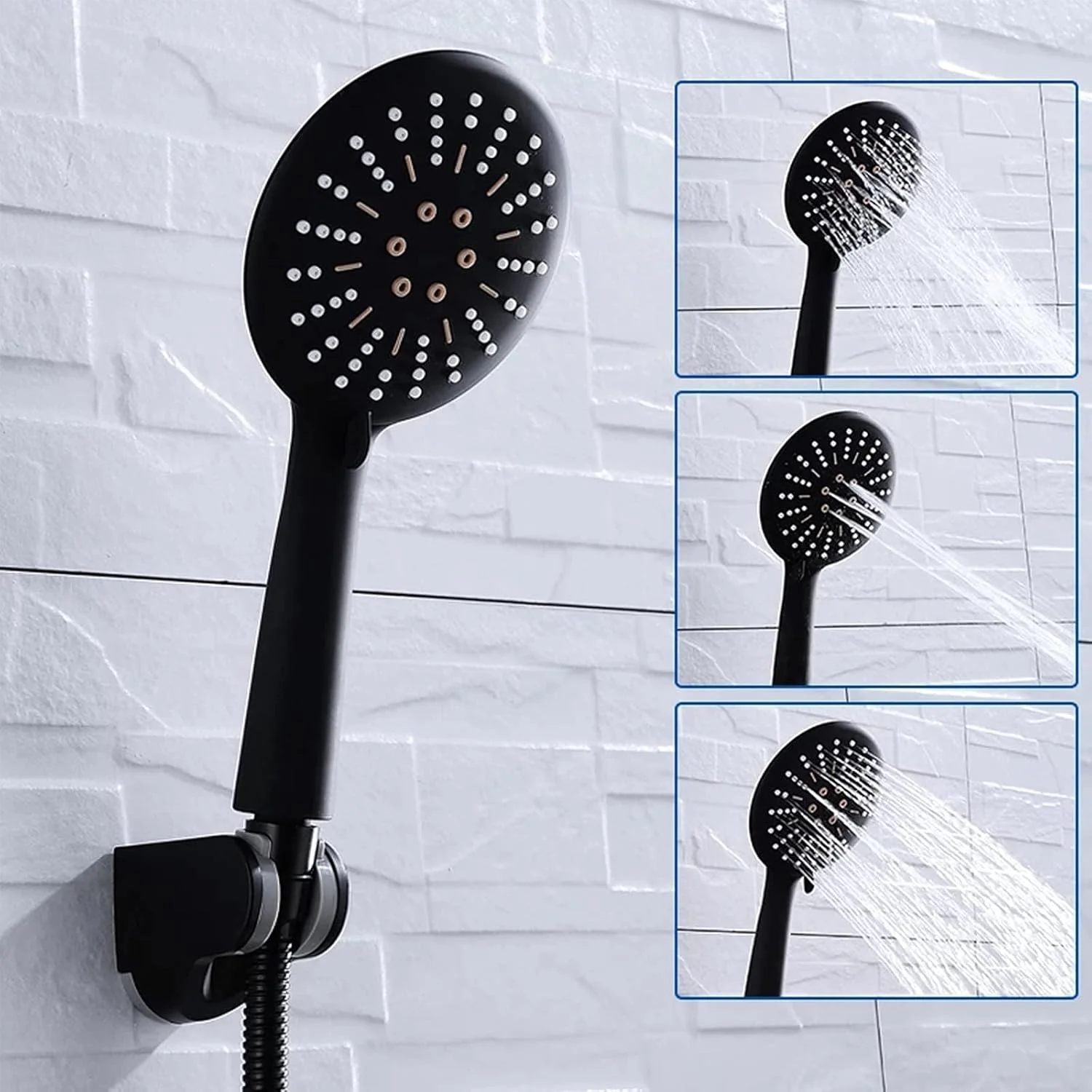 دوش دستی 4.7 اینچی، سردوش با 3 حالت پاشش به همراه شلنگ 1.5 متری و نگهدارنده بدون نیاز به دریل، سردوش قابل تنظیم چند منظوره برای حمام کاروان