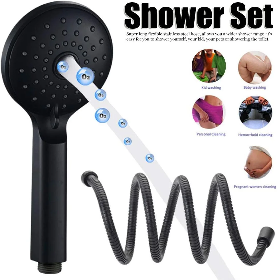 سری دوش دستی، دوش ABS با شلنگ نگهدارنده سری دوش، مجموعه دوش قابل تنظیم ابزار حمام برای خانه (مشکی)