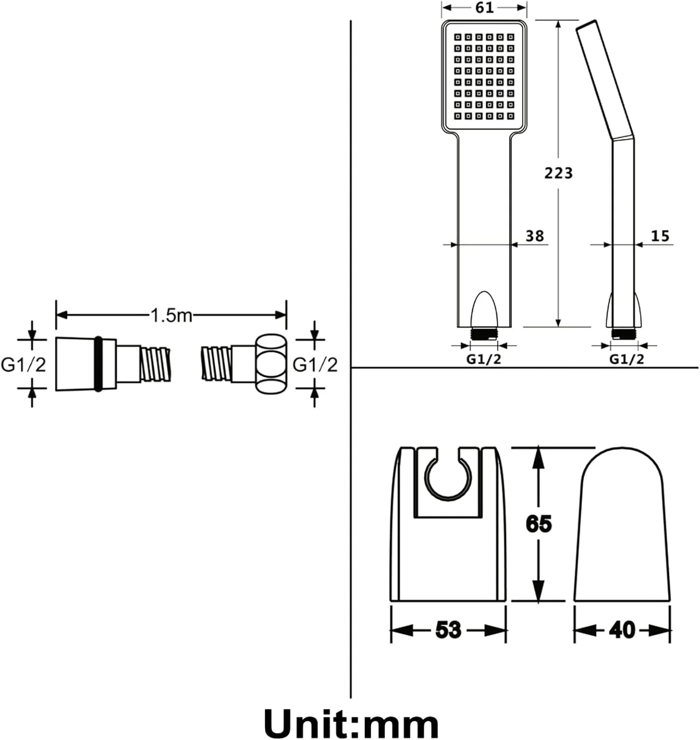ست سردوش دستی با فشار بالا، شامل شلنگ استیل 304 بسیار بلند و پایه بازویی قابل تنظیم، مناسب حمام، مدل Type1