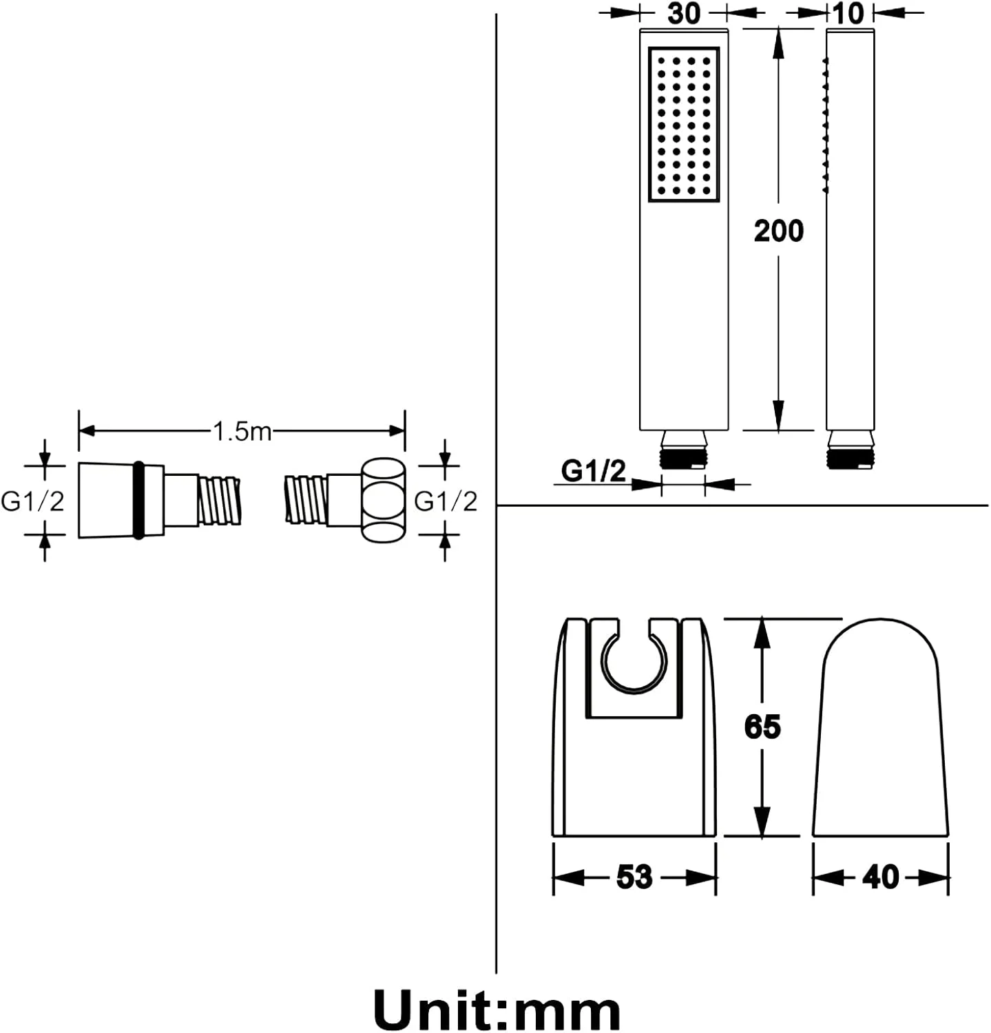 ست سر دوش دستی با فشار قوی، شلنگ استیل ضد زنگ 304 فوق العاده بلند و پایه بازویی قابل تنظیم 90 درجه، دوش دستی حمام