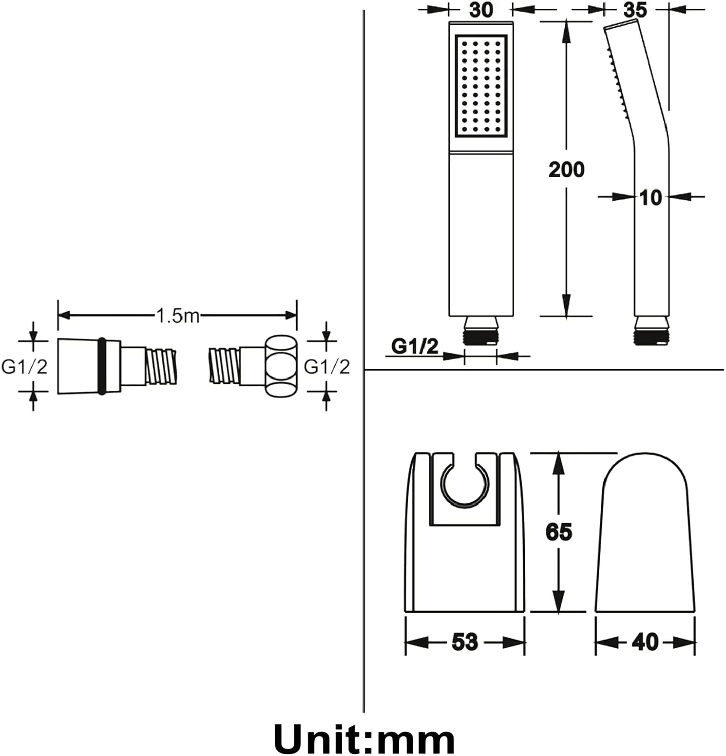ست سردوش دستی با فشار قوی، شلنگ استیل ضد زنگ 304 فوق العاده بلند و پایه بازویی قابل تنظیم 90 درجه، سردوش دستی حمام، مدل 2