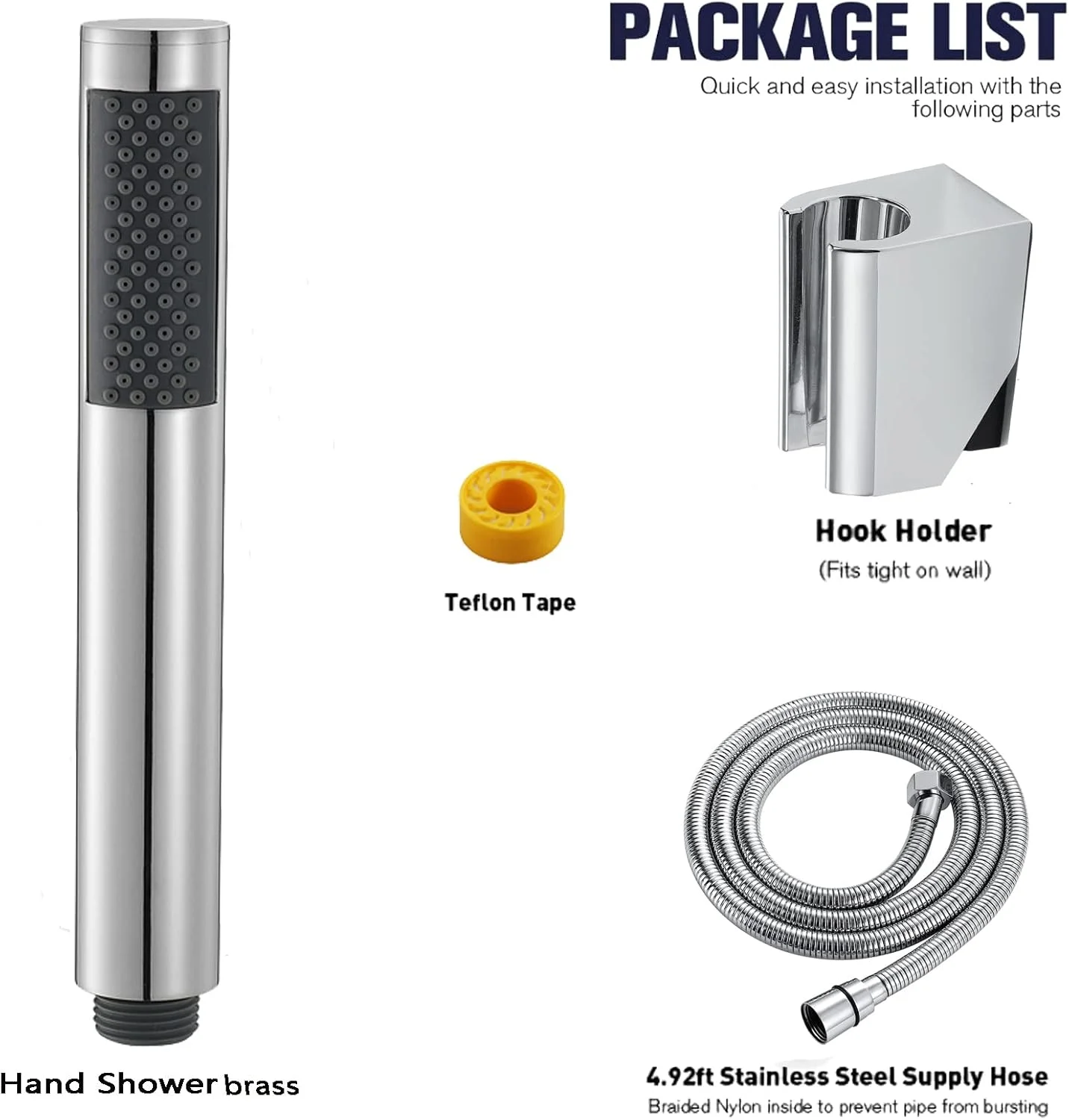 مجموعه سردوش دستی برنجی، سردوش های دستی گرد جهانی با شلنگ 1.5 متری، اسپری سردوش دستی فشار قوی با براکت دوش قابل تنظیم، خاکستری