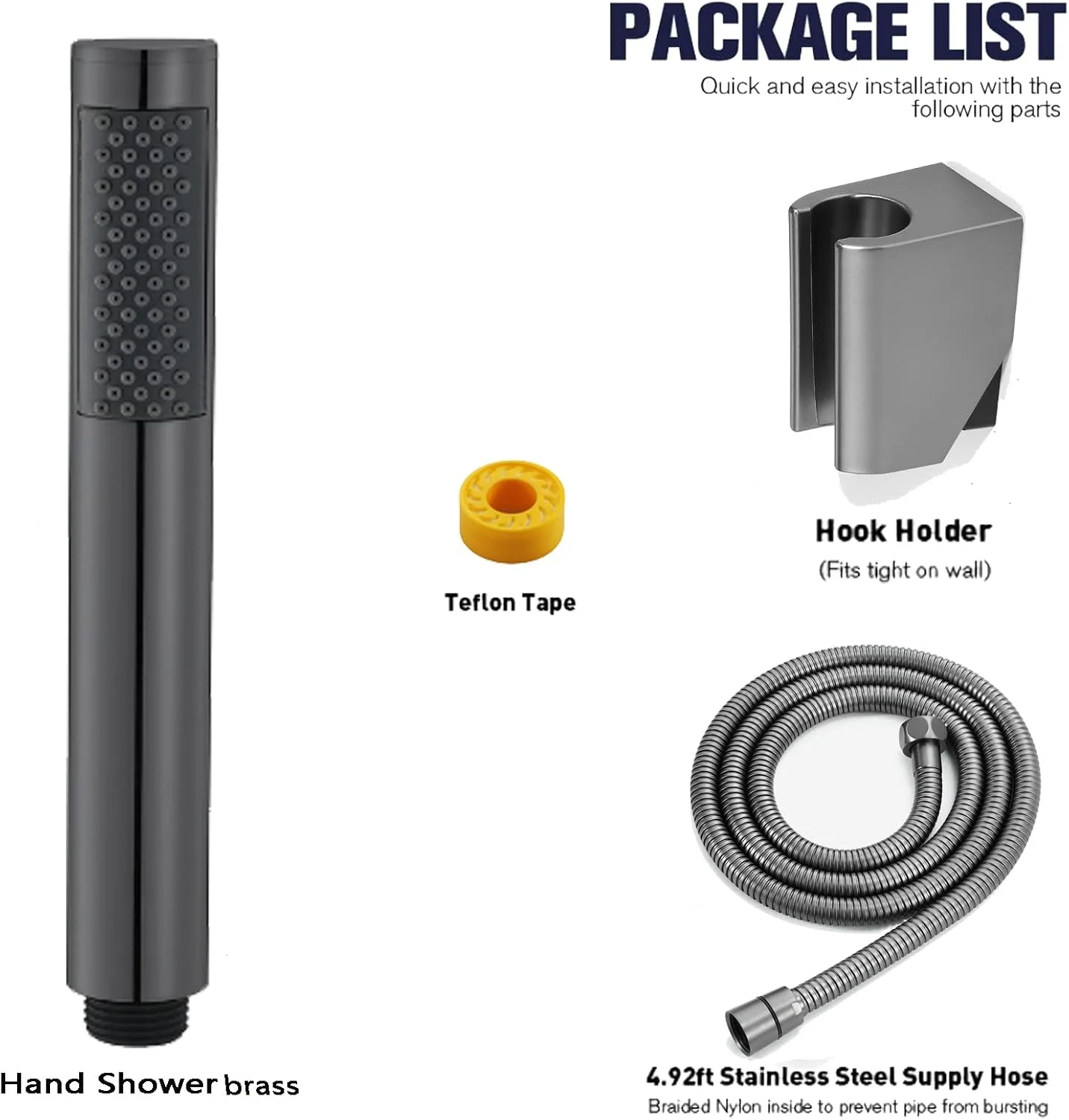 مجموعه سردوش دستی برنجی، سردوش های دستی گرد جهانی با شلنگ 1.5 متری، اسپری سردوش دستی فشار قوی با براکت دوش قابل تنظیم