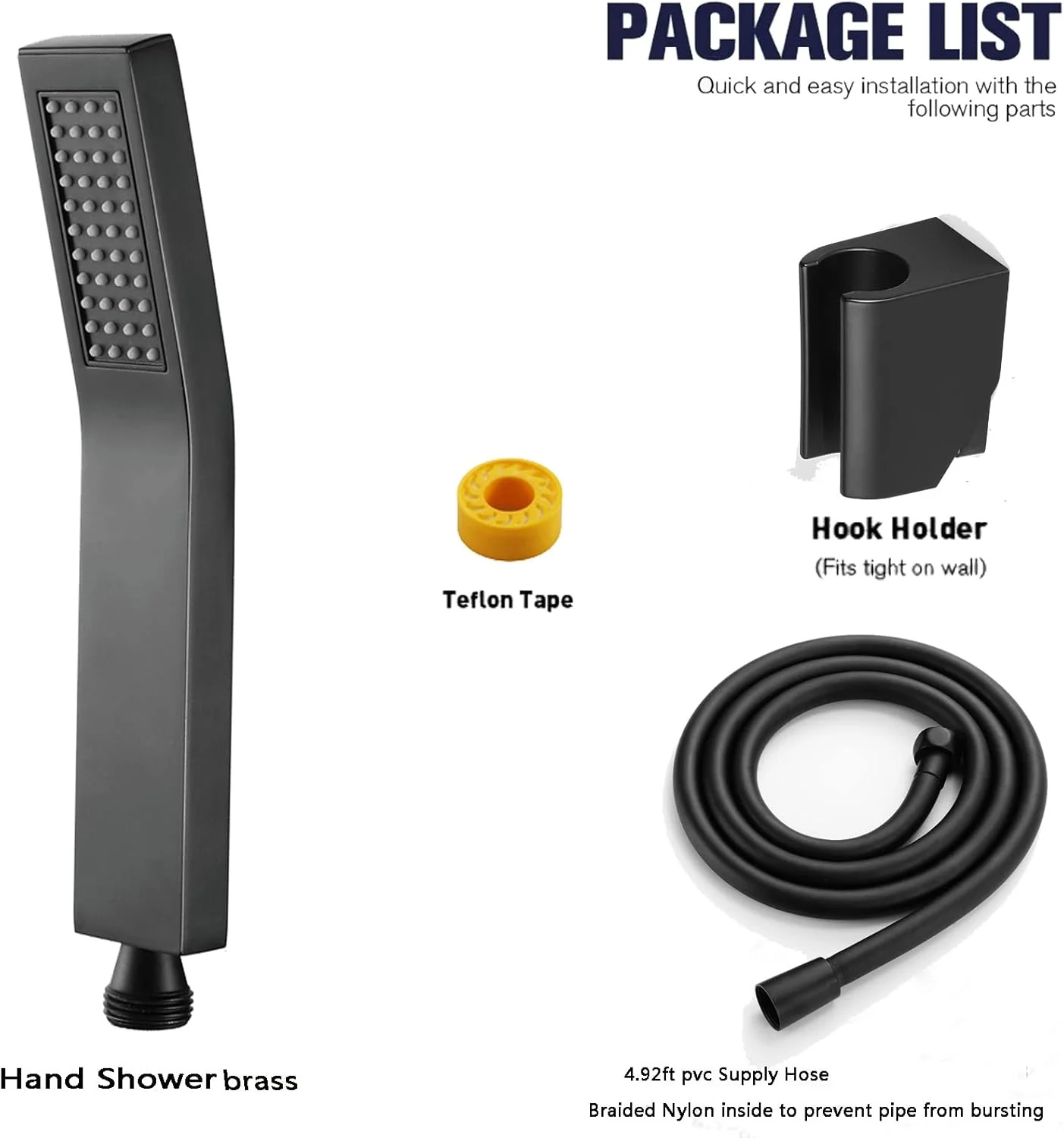 ست دوش دستی برنجی مشکی، سردوش دستی یونیورسال با شلنگ 1.5 متری، اسپری دوش دستی فشار قوی با نگهدارنده قابل تنظیم