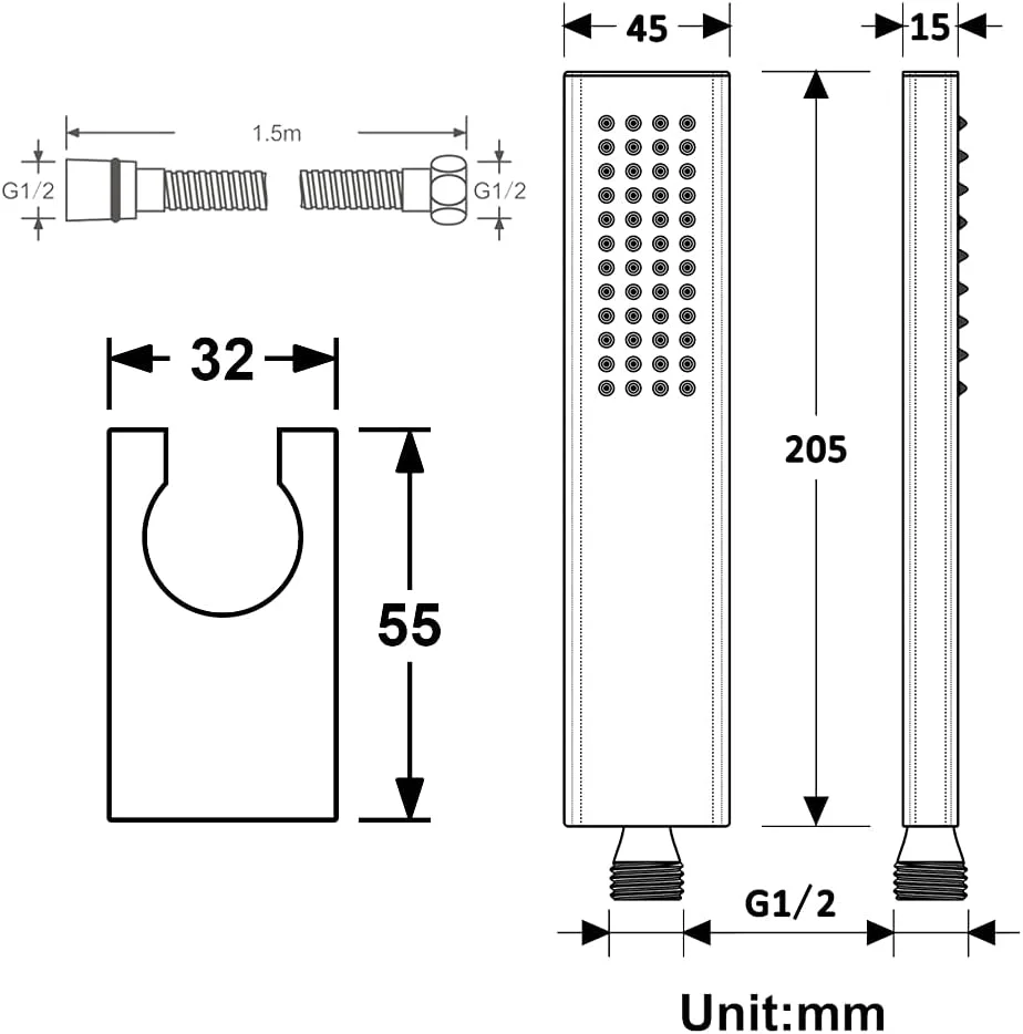مجموعه دوش دستی قابل حمل با سردوش برنجی و شلنگ دوش استیل 1.5 متری