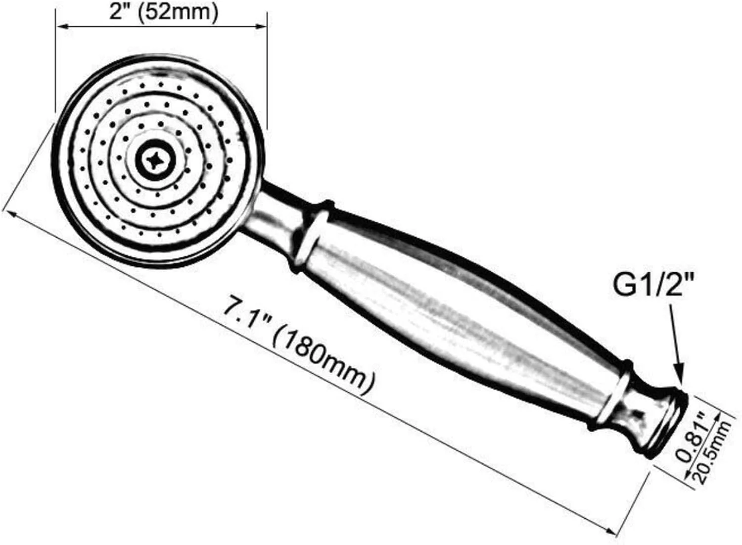 دوش دستی برنجی مشکی با طراحی تلفنی به سبک قدیمی برای حمام، اتصال G1/2 اینچ، طول 7.1 اینچ