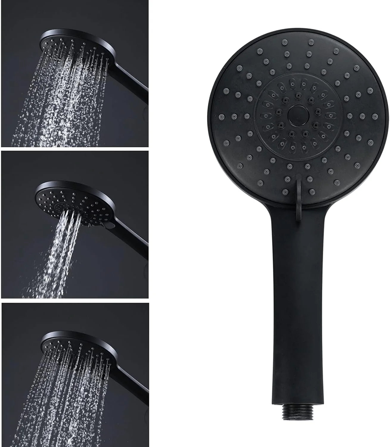 سردوش دستی با شلنگ استیل ضد زنگ 150 سانتی‌متری و پایه قابل تنظیم، مشکی مات، سردوش فشار قوی، سردوش جداشدنی