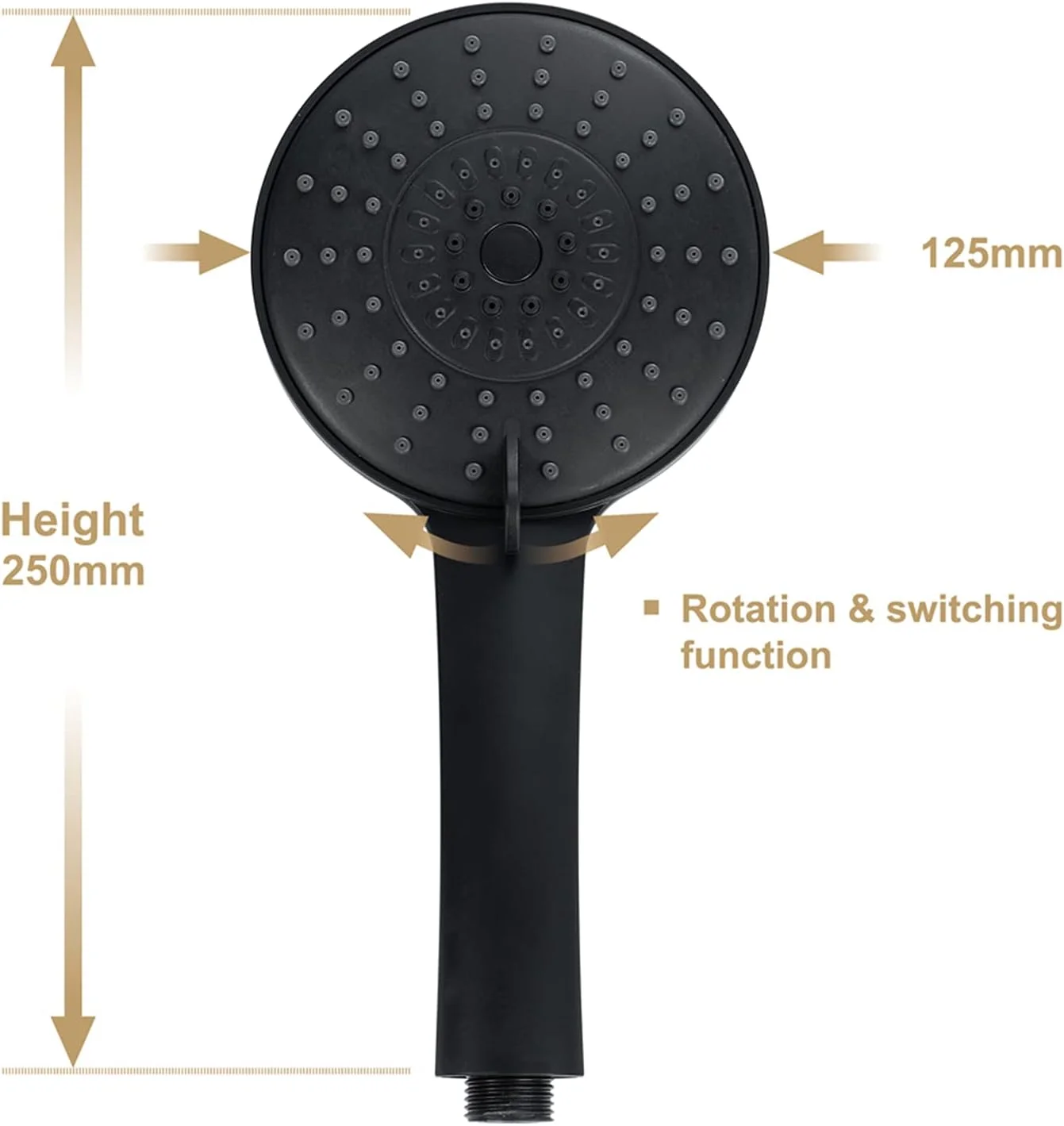 سردوش دستی با شلنگ استیل ضد زنگ 150 سانتی‌متری و پایه قابل تنظیم، مشکی مات، سردوش فشار قوی، سردوش جداشدنی