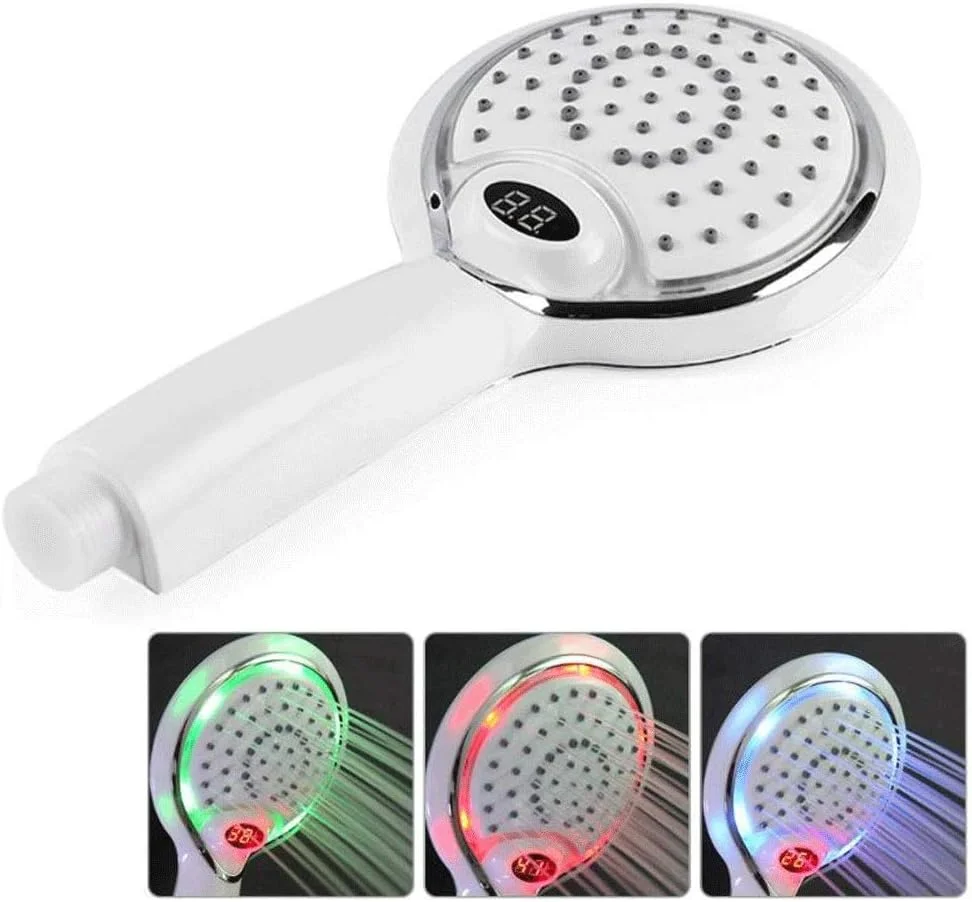 دوش دستی ال سی دی با نمایشگر دیجیتال دما و تغییر رنگ ال ای دی با نیروی آب (رنگ: سفید، دوش دیجیتال ال ای دی)