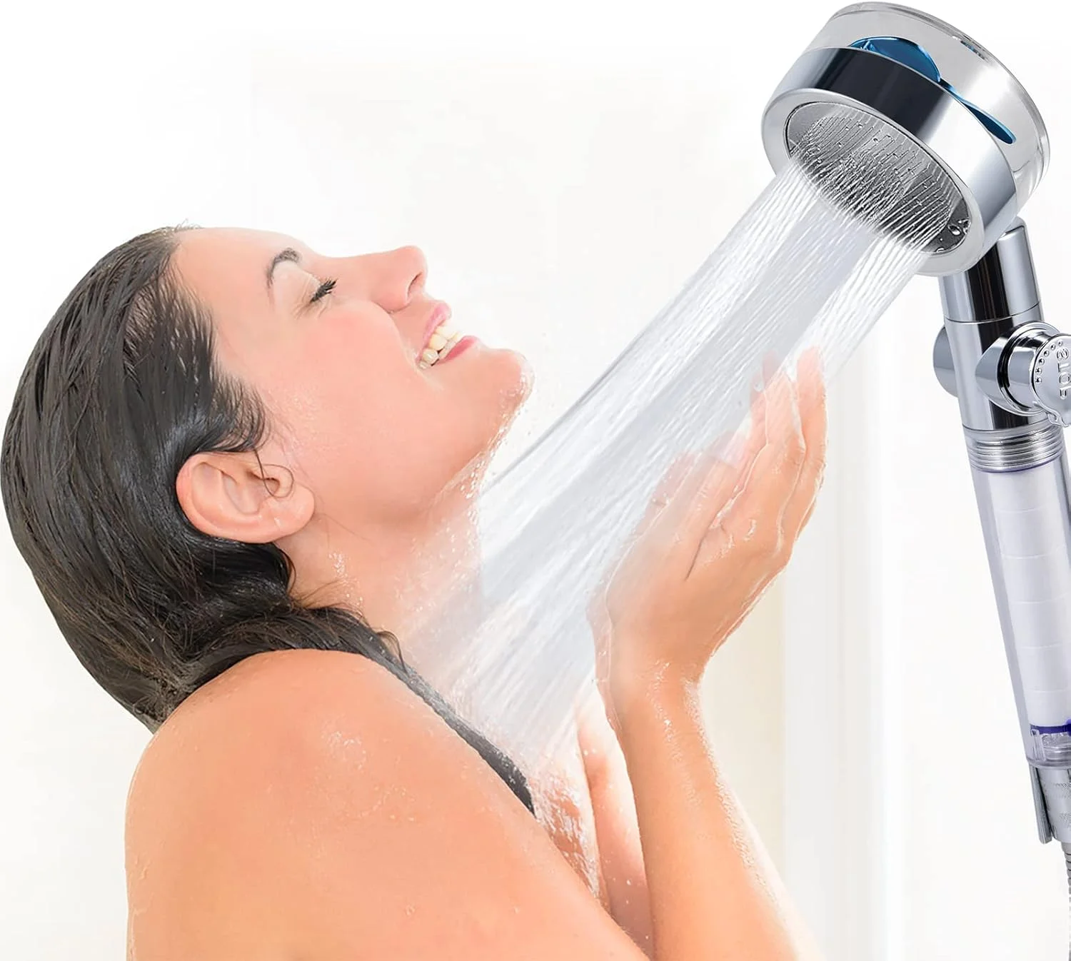 دوش دستی توربوشارژ با پروانه و فشار قوی با جریان آب قابل تنظیم و فیلتر - سر دوش پرفشار با پروانه چرخان 360 درجه با دکمه مکث (مدل بنفش ویژه)