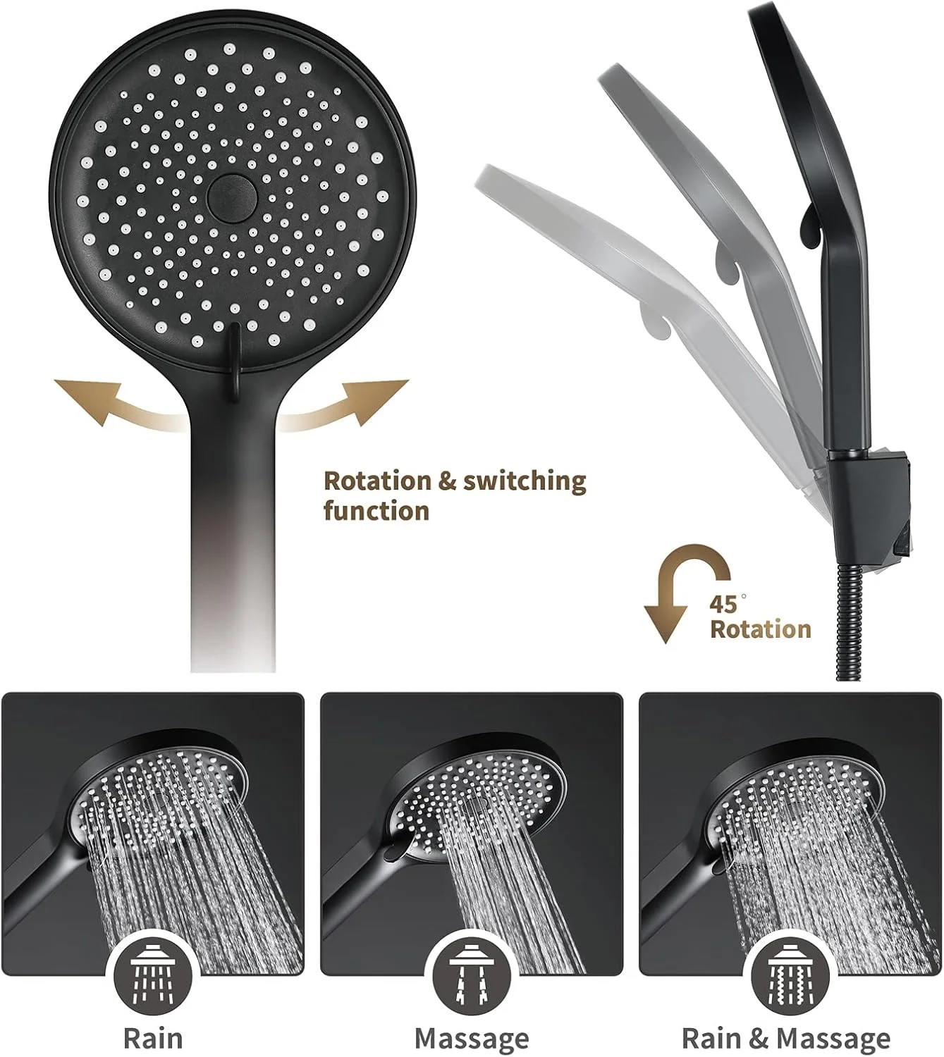 ست دوش دستی، سردوشی دستی ABS جهانی با 3 حالت، سردوش دستی با شلنگ 1.5 متری، اسپری دوش دستی فشار قوی با دوش قابل تنظیم B