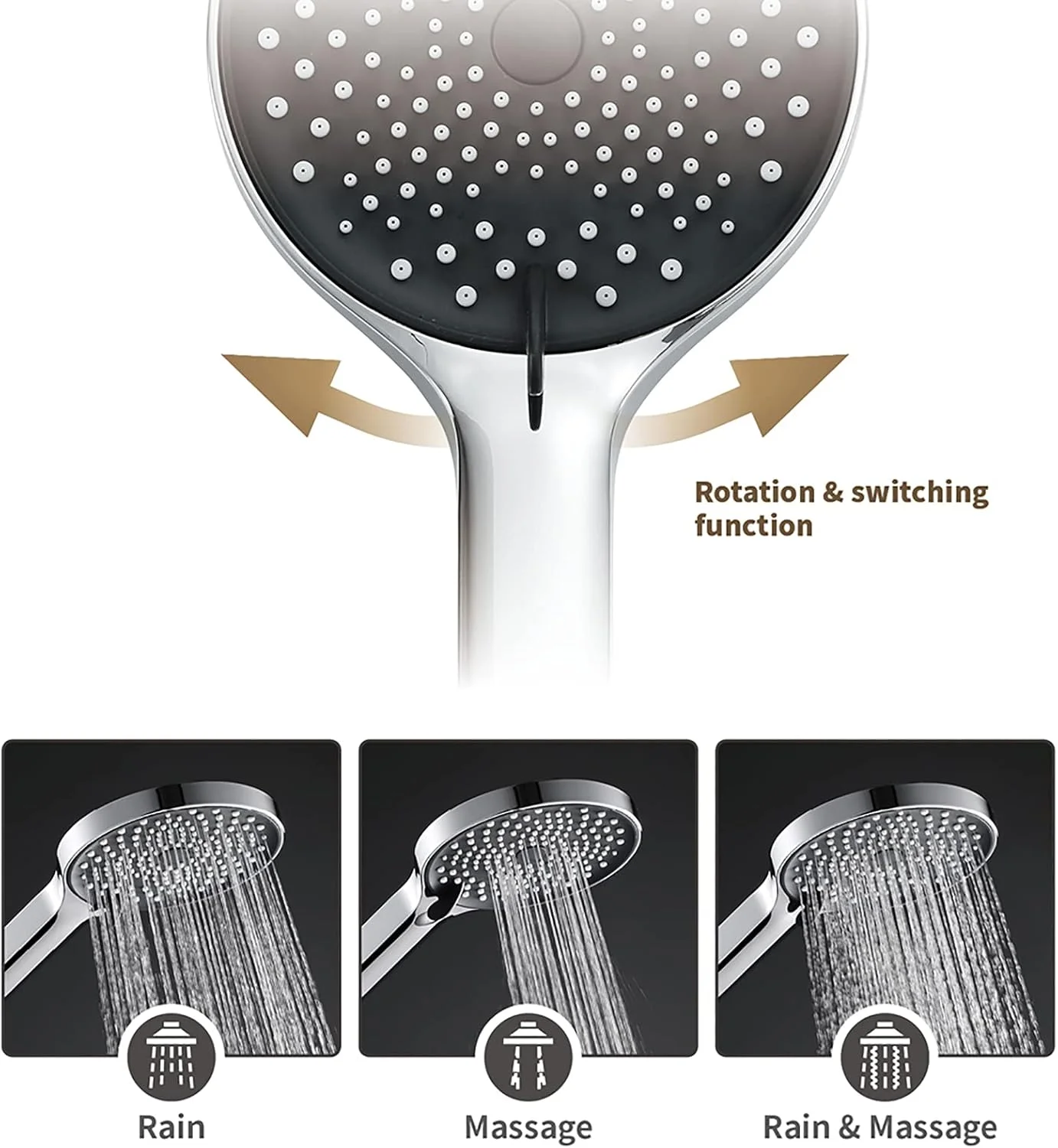 مجموعه دوش دستی کروم، مجموعه دوش دستی جهانی ABS با 3 حالت آب، اسپری دوش دستی فشار قوی با نگهدارنده ABS و استیل ضد زنگ 1.5 متری