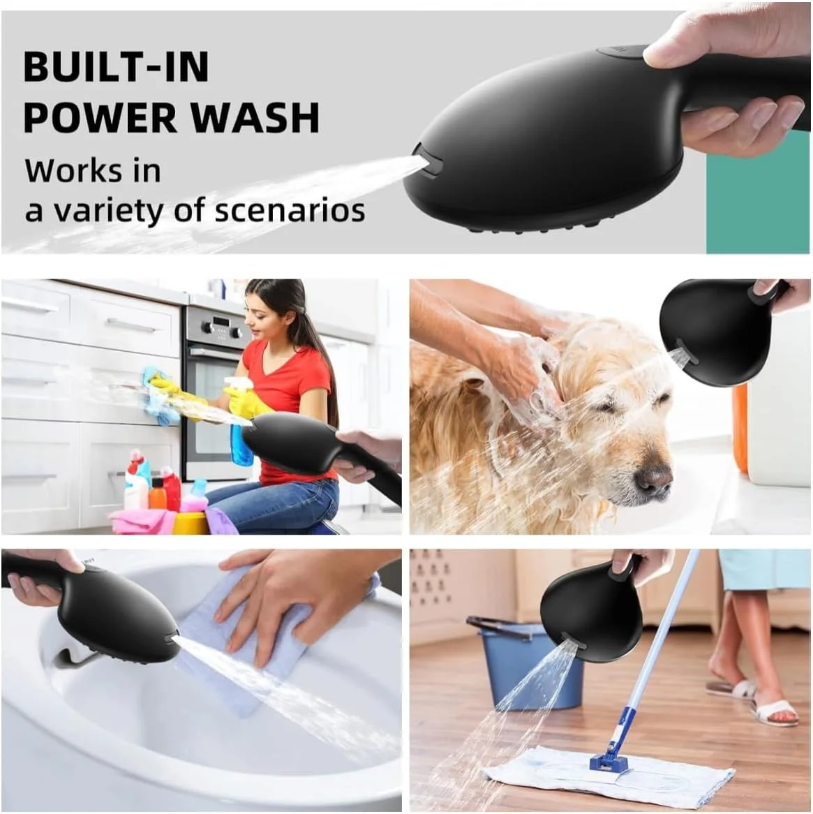 ست سر دوش دستی، 8 حالت پاشش + 2 حالت جت قدرتمند، فیلتر آب سخت، شلنگ استیل فوق العاده بلند 150 سانتی متری، براکت های دیواری و سقفی