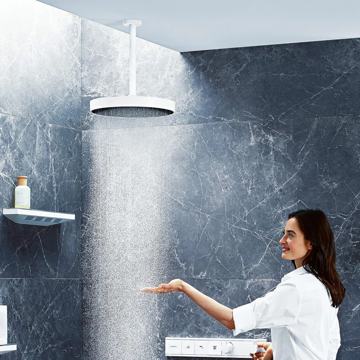 سردوش سقفی هانسگروهه Rainfinity 360 مدل 26231700، تک حالته، سفید مات