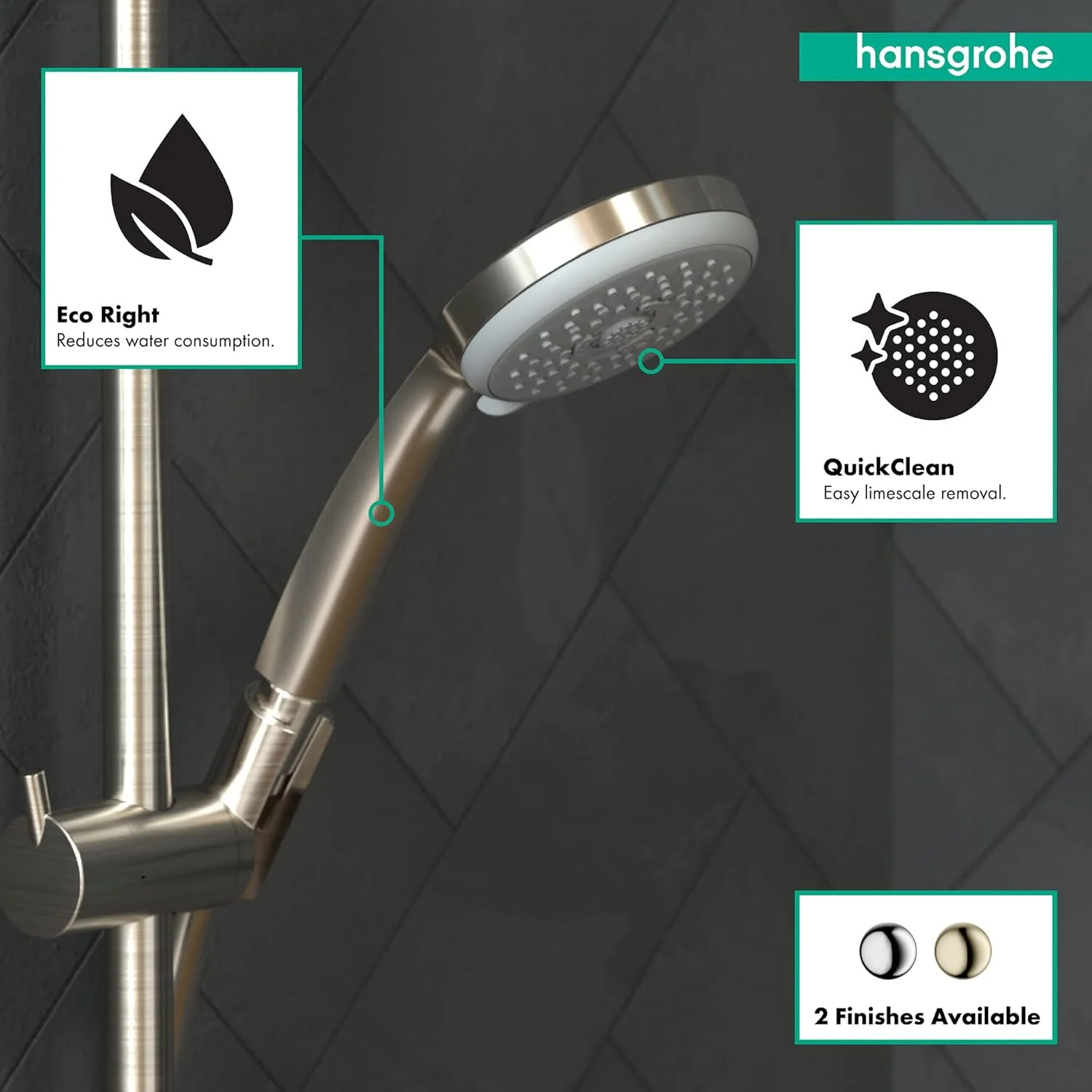 سردوش دستی هانسگروهه کروما 100 با جریان کم، 4 اینچ، مدرن، 3 حالته، ماساژ نبضی، توربو قوی، 04752820، نیکل برس خورده سردوش دستی هانسگروهه کروما 100 با جریان کم، 4 اینچ، مدرن، 3 حالته، ماساژ نبضی، توربو قوی، 04752820، نیکل برس خورده