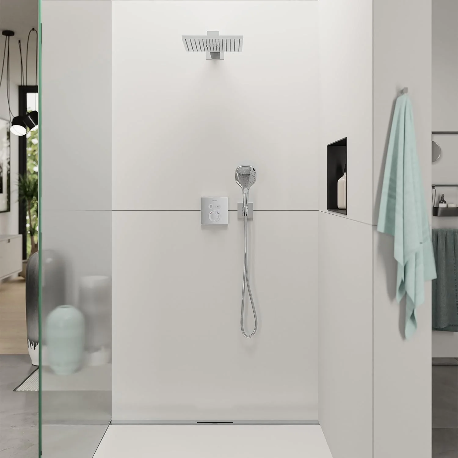 خروجی دیواری دوش دستی هانسگروهه با اتصال رزوه ای 1/2 اینچی، روکش کروم، مدل 26889001