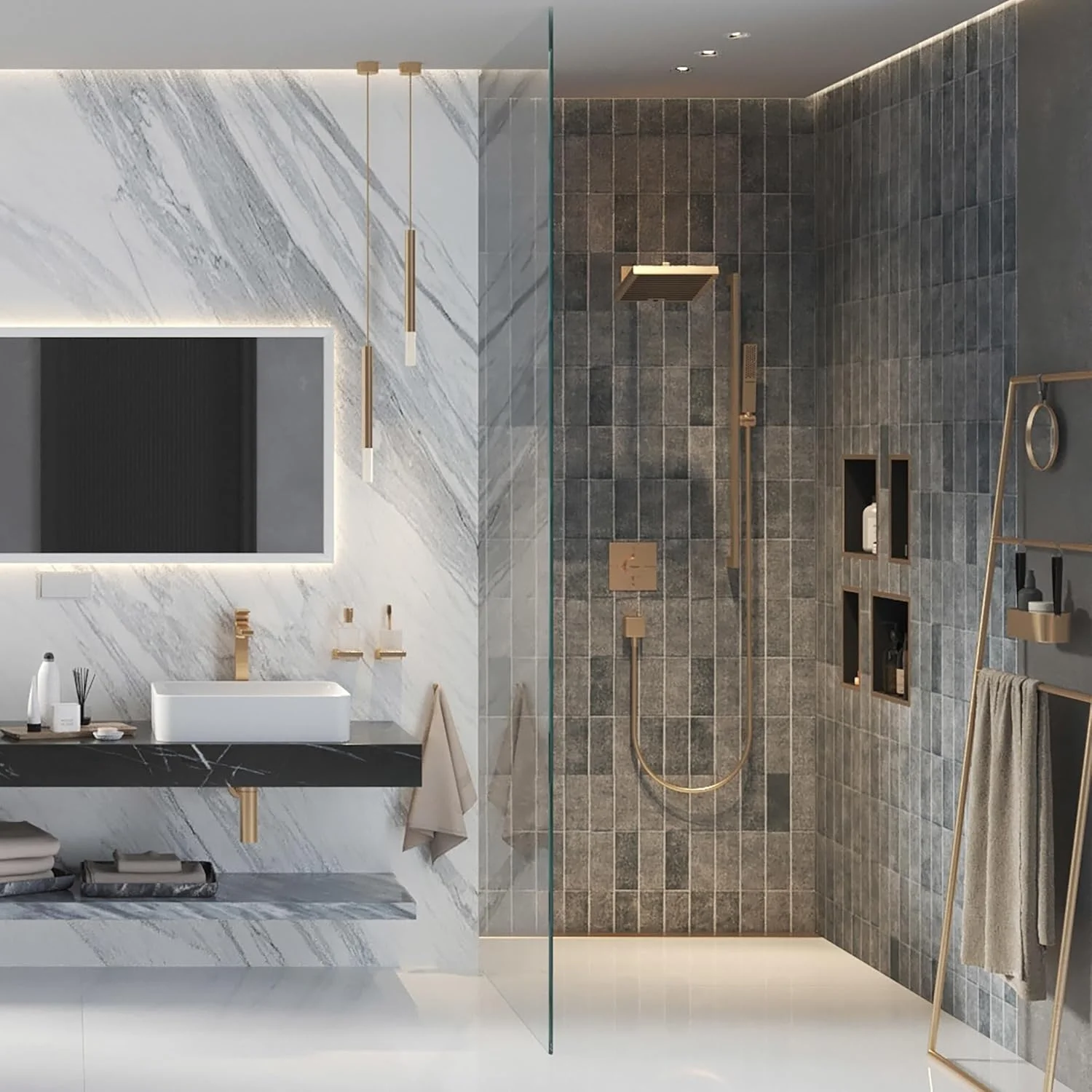 سردوش دستی صرفه جویانه هانسگروهه Pulsify E با 1 نوع جت، سردوش اقتصادی 5 لیتر در دقیقه (EcoSmart+)، سردوش حمام، عملکرد ضد رسوب، برنز برس خورده