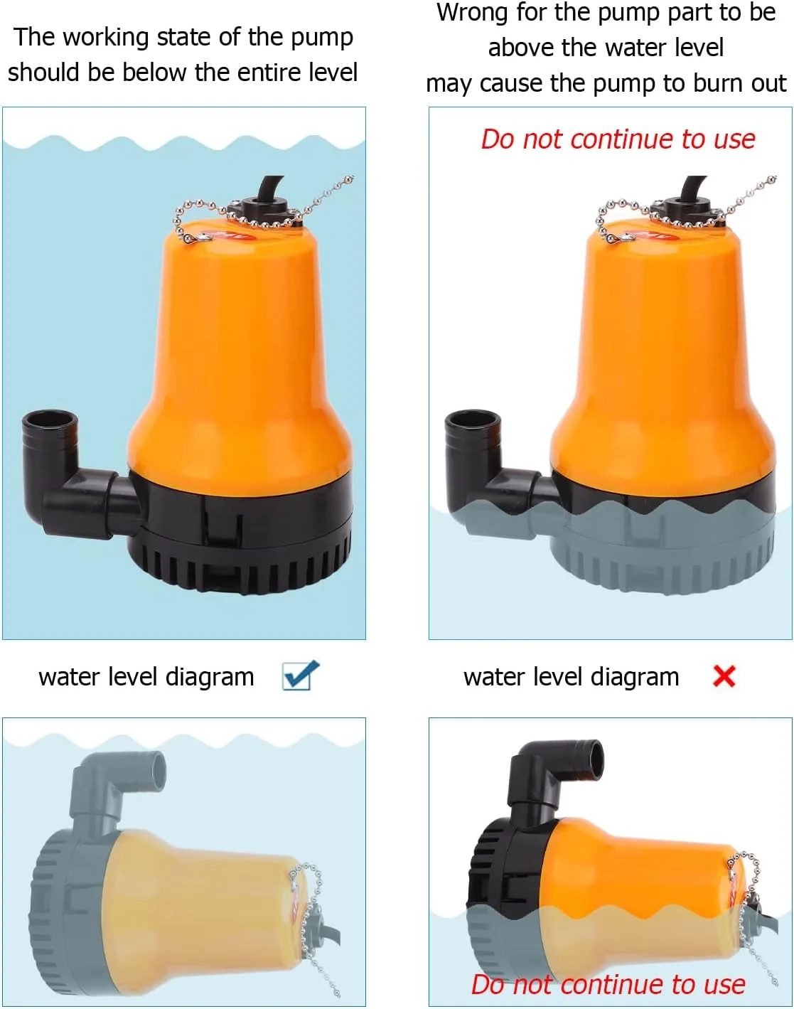 پمپ آب شناور، ورودی آب 25 میلی‌متری 50 واتی، ارتفاع تخلیه 5 متری، پمپ آب شناور پلاستیکی PED مسی، پمپ پره‌ای مقاوم در برابر ضربه برای پمپاژ آب، آبیاری باغ، شستشوی خودرو (24 ولت)
