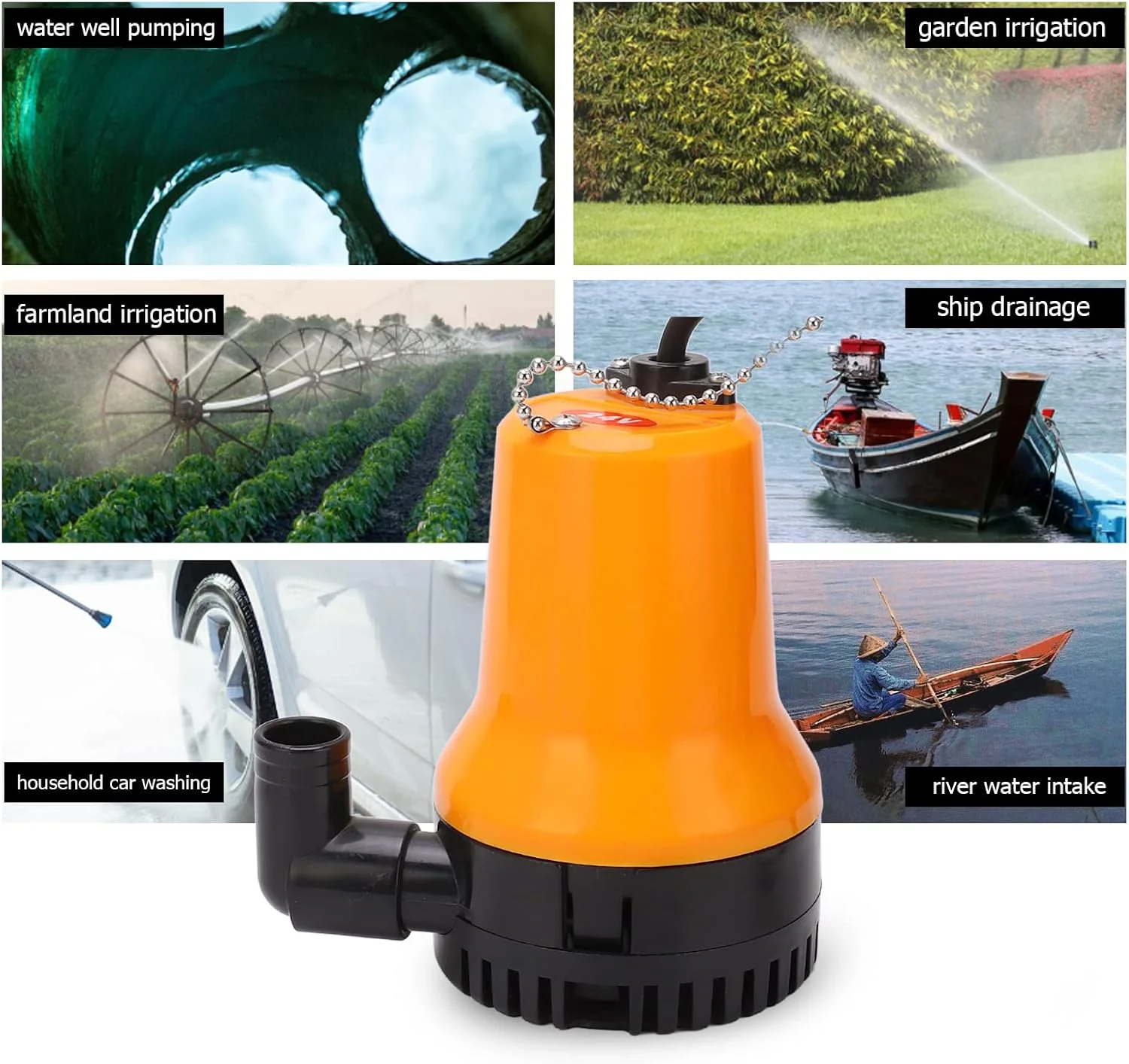 پمپ آب شناور، ورودی آب 25 میلی‌متری 50 واتی، ارتفاع تخلیه 5 متری، پمپ آب شناور پلاستیکی PED مسی، پمپ پره‌ای مقاوم در برابر ضربه برای پمپاژ آب، آبیاری باغ، شستشوی خودرو (24 ولت)