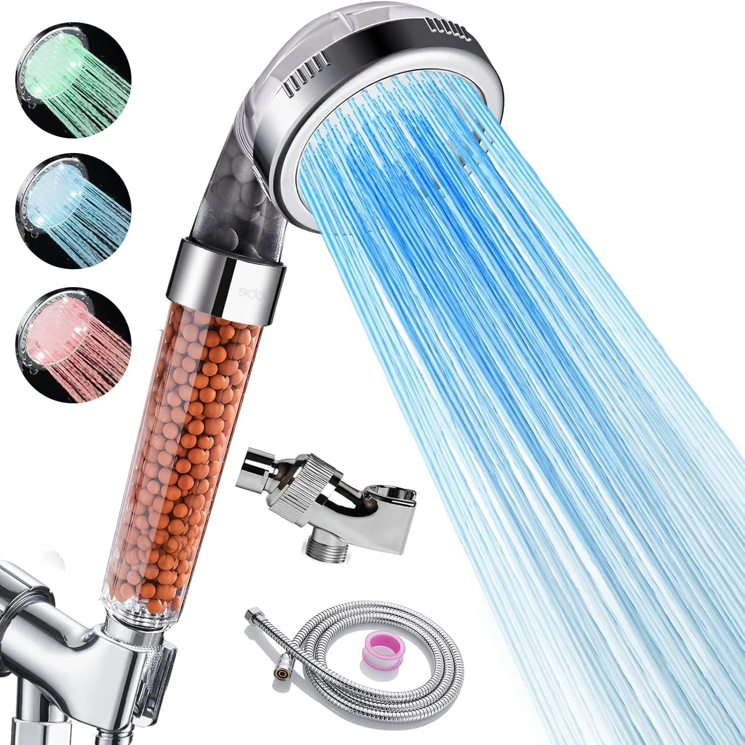 سردوش ال ای دی فیلتردار HBSTUDIO با گوشی دستی، تغییر رنگ، سردوش فشار قوی با فیلتر، سردوش های دستی اسپری صرفه جویی در آب با شلنگ و پایه برای پوست و موی خشک