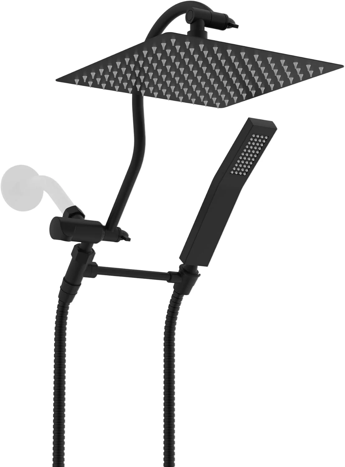 سردوش حمام تمام فلزی هیبنت، سردوش بارانی فشار قوی 10 اینچی، سردوش ترکیبی/دستی، بازوی اکستنشن منحنی قابل تنظیم 12 اینچی، شلنگ 71 اینچی، 2 نگهدارنده سردوش، مشکی مات