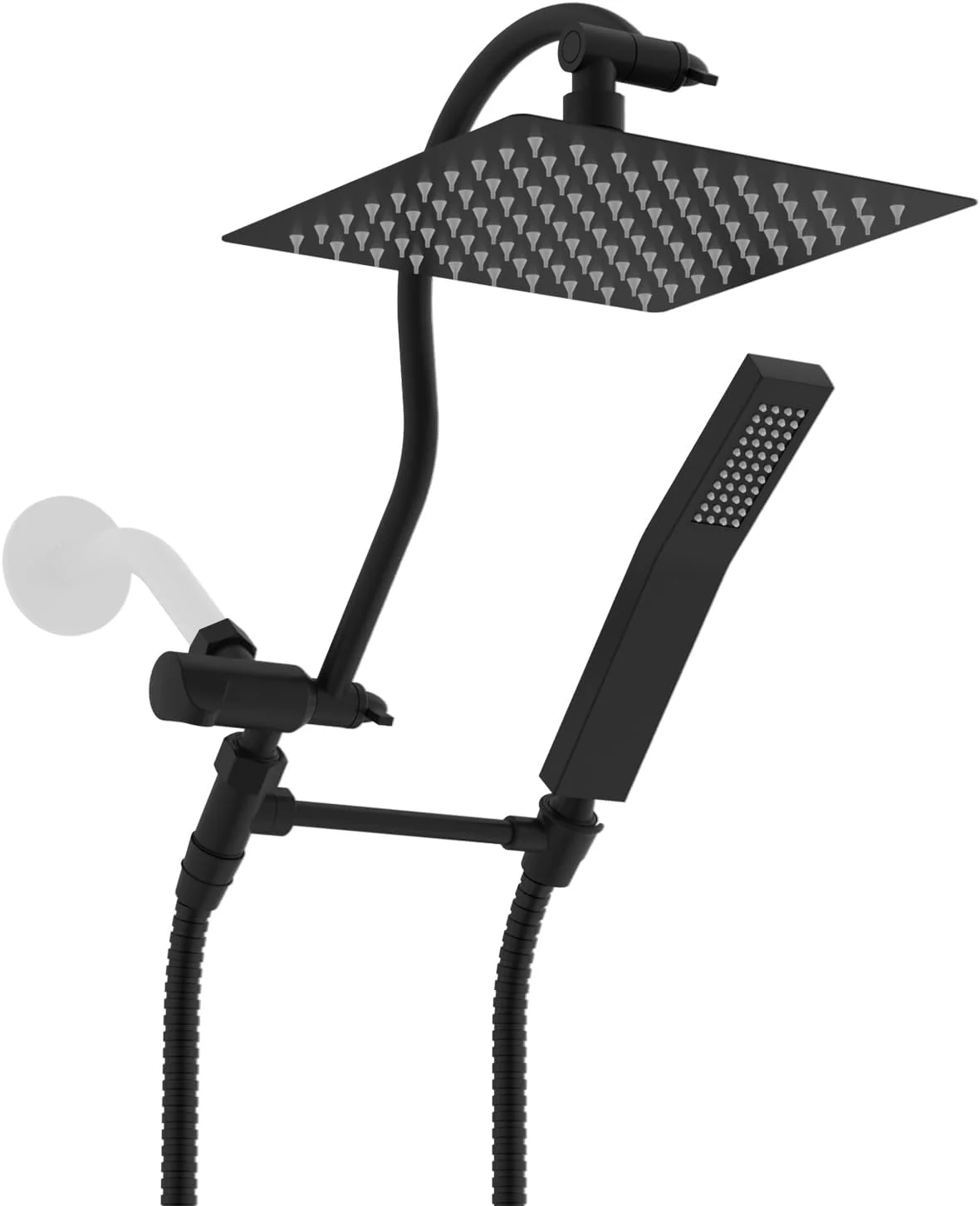 سردوش حمام تمام فلزی هیبنت، سردوش بارانی فشار قوی 8 اینچی، سردوش ترکیبی، سردوشی دستی، بازوی اکستنشن دوش منحنی قابل تنظیم 12 اینچی، شلنگ 71 اینچی، نگهدارنده سردوش، مشکی مات