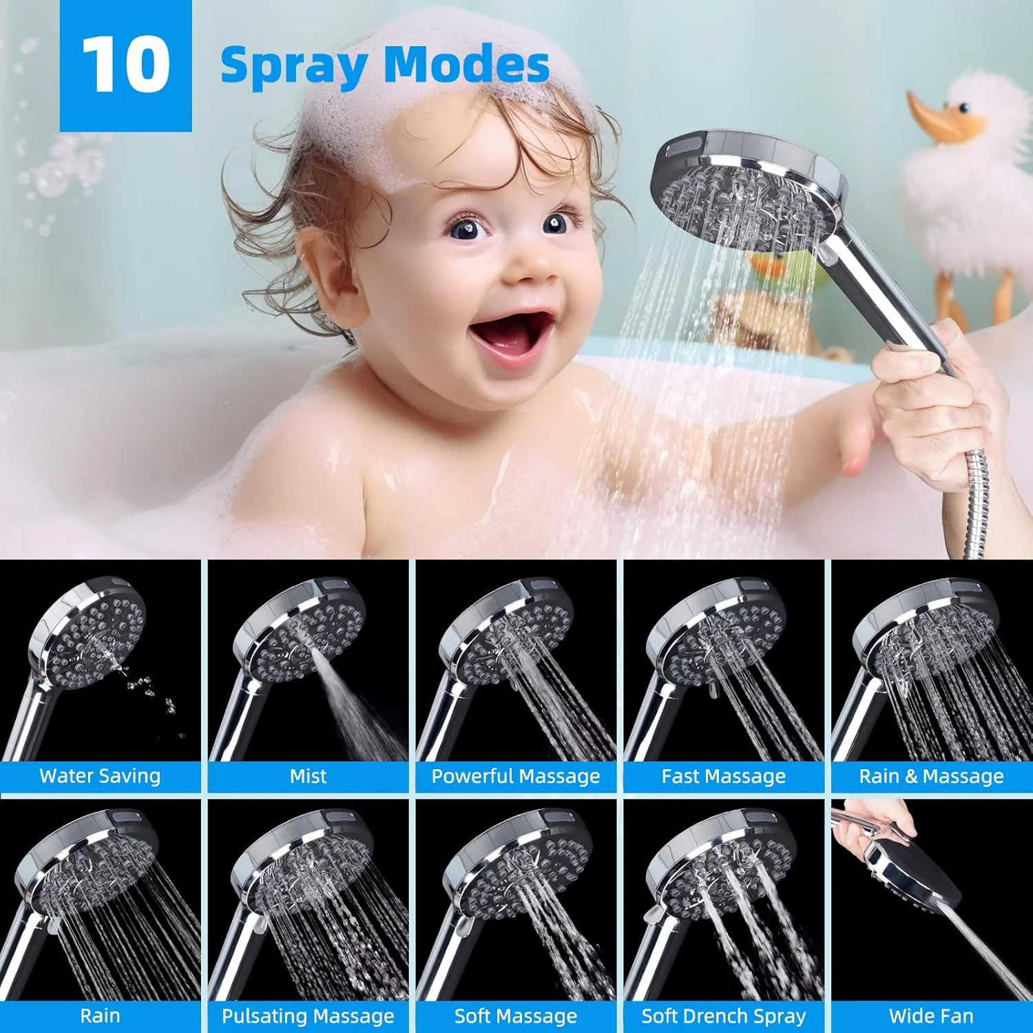 ست دوش حمام دوگانه با فیلتر دوگانه هیبنت، دارای 5 حالت پاشش، دوش دستی با فشار بالا و 10 حالت تنظیم، بازوی قابل تنظیم 12 اینچی، فیلتر 20 مرحله ای، شلنگ 71 اینچی، کروم