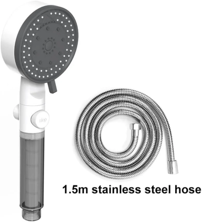 سر دوش فیلتردار فشار قوی با 10 حالت مختلف و دکمه قطع آب، مناسب حمام، سر دوش دستی قابل حمل، نازل دوش، ست شلنگ دوش B,1