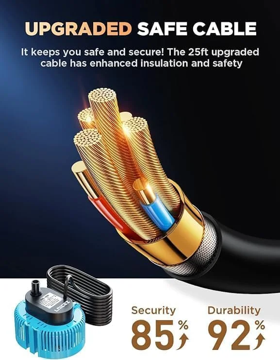 پمپ شناور برای استخر شنا، زیرزمین، حوض باغ، پمپ فاضلاب با شلنگ تخلیه و کابل برق فوق العاده بلند 25 متری، 850Gph، 3 آداپتور (آبی)