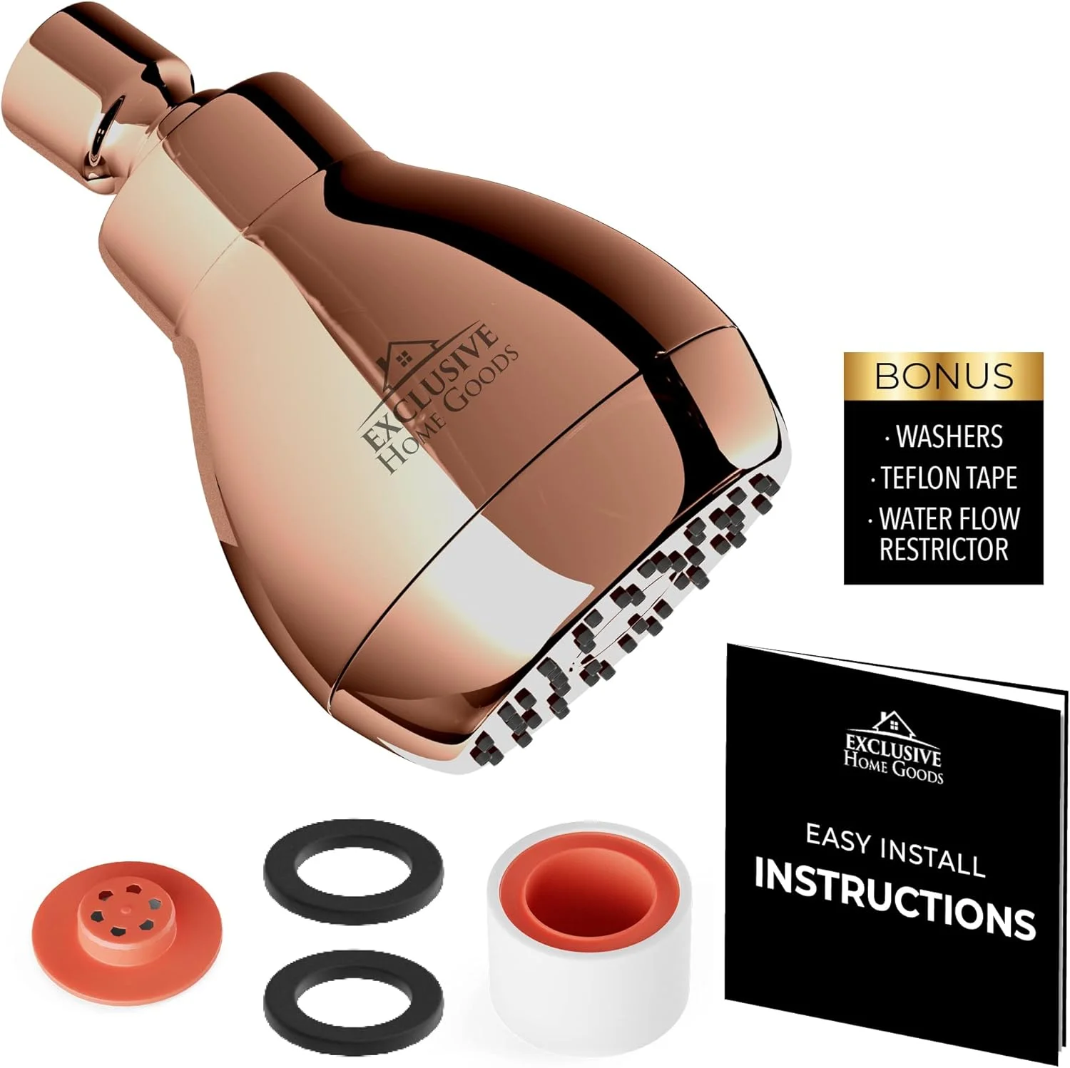 سردوش حمام فشار قوی - سردوش حمام لوکس و قدرتمند با جریان اسپری قوی و نازل های سیلیکونی کوچک - مناسب برای دوش های با جریان آب کم و زیاد 1.8 GPM - رزگلد