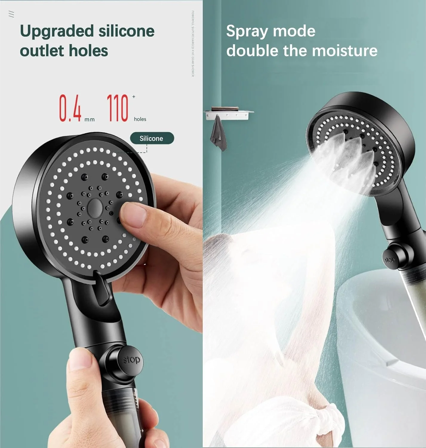 سردوش حمام فشار قوی و فیلتر دوش به همراه 5 ست فیلتر اضافی - دستی - حذف کلر و آلاینده های مضر - جلوگیری از ریزش مو