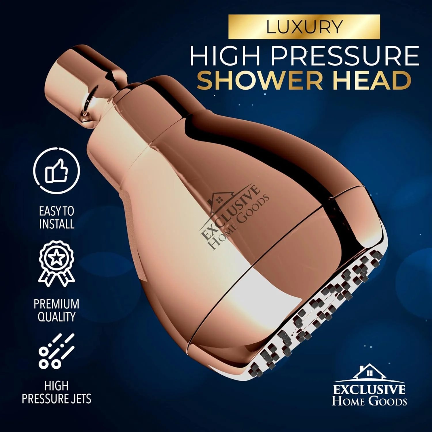 سردوش حمام فشار قوی - سردوش حمام لوکس و قدرتمند با جریان اسپری قوی و نازل های سیلیکونی کوچک - مناسب برای دوش های با جریان آب کم و زیاد 1.8 GPM - رزگلد