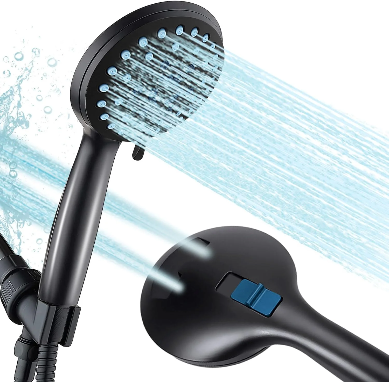 سردوش دستی فشار قوی Homarket، دارای 7 حالت، با قابلیت شستشوی قوی برای تمیز کردن وان، کاشی و حیوانات خانگی، ABS + فناوری آبکاری (مشکی، مجموعه 1 عددی)