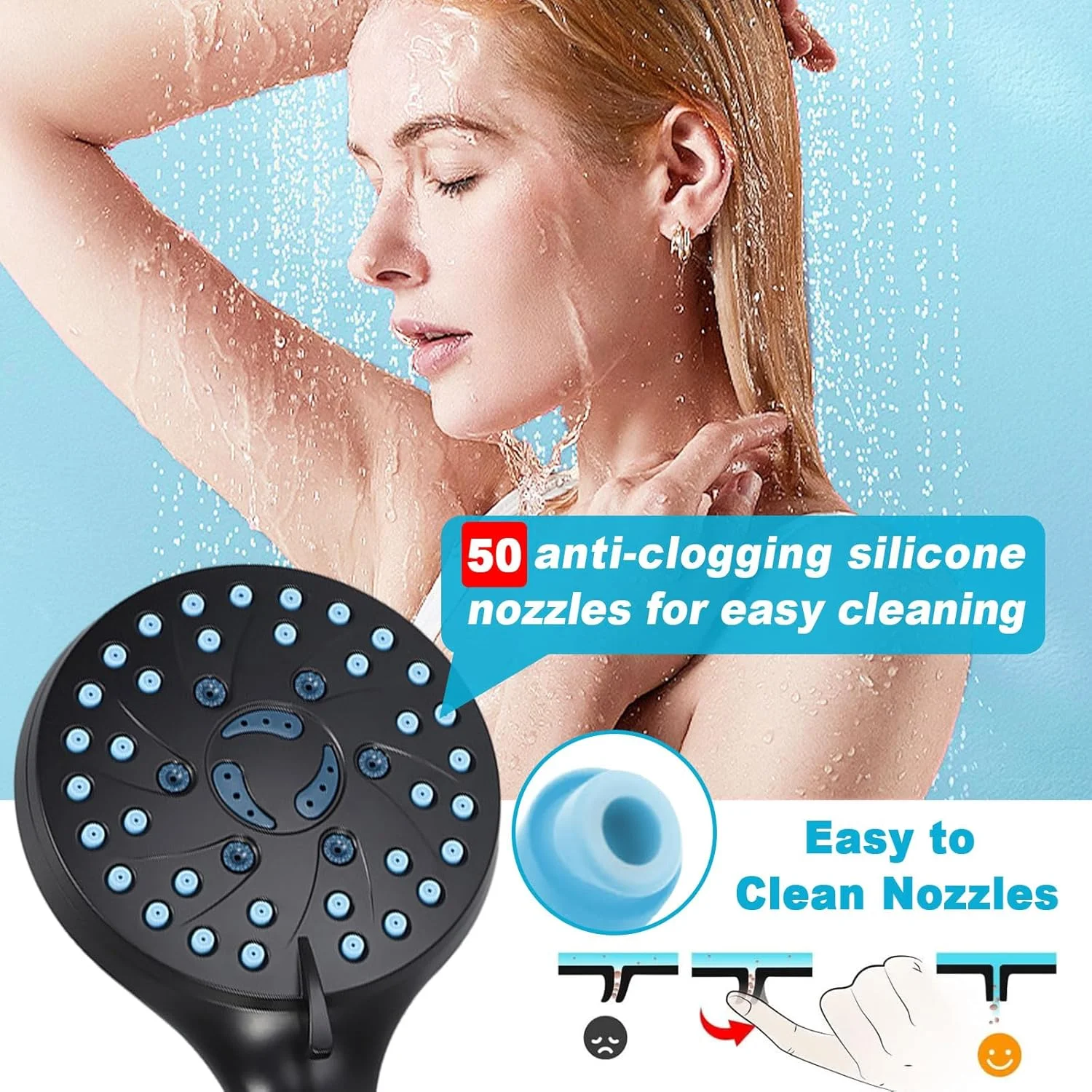 سردوش دستی فشار قوی Homarket، دارای 7 حالت، با قابلیت شستشوی قوی برای تمیز کردن وان، کاشی و حیوانات خانگی، ABS + فناوری آبکاری (مشکی، مجموعه 1 عددی)