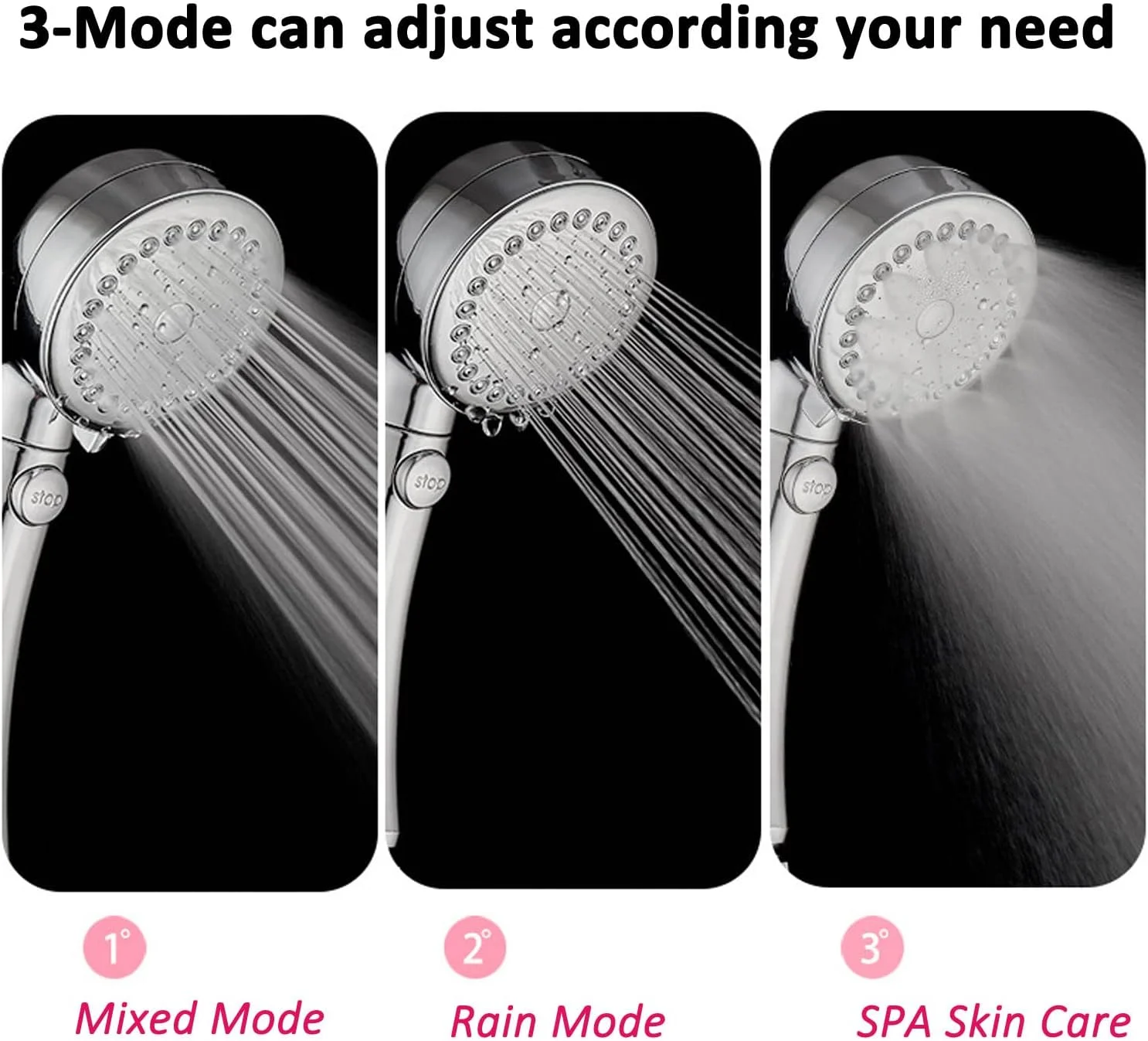 سردوش حمام HiReal با سر دوشی دستی، سردوش ماساژ فشار قوی مه پاش SPA نوآورانه با 3 حالت، نرم کننده کیفیت آب مناسب برای پوست و موی خشک