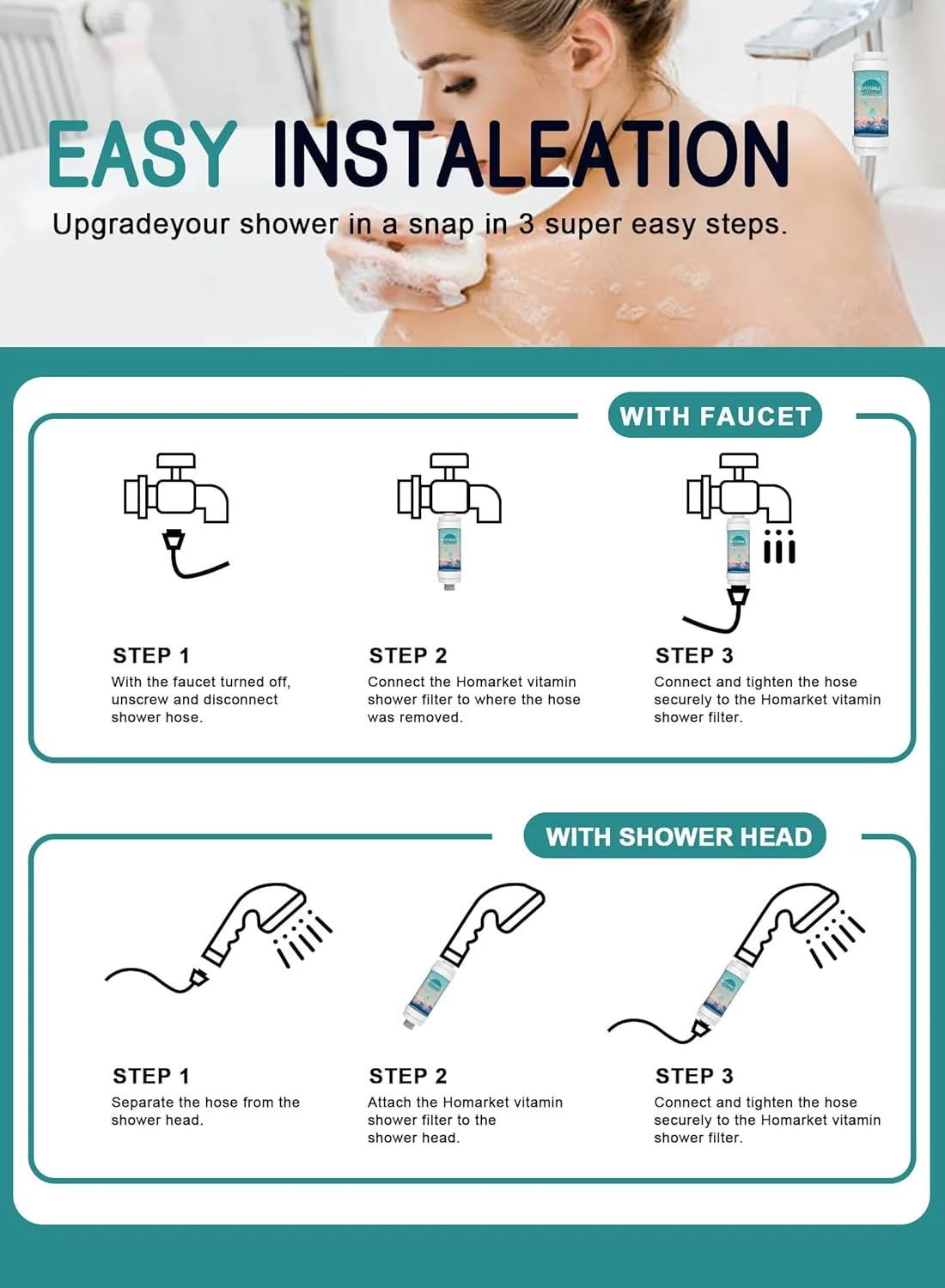 فیلتر دوش ویتامین آروماتراپی هومارکت، بهبود خشکی پوست، خارش و ریزش مو، مناسب مادر و کودک