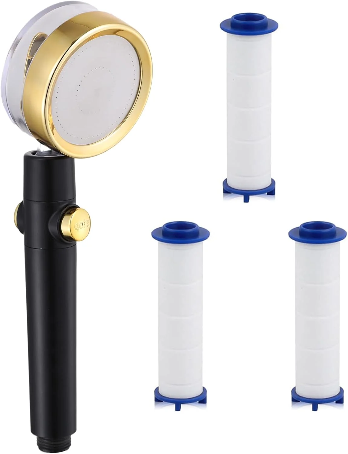 سری دوش توربو با قابلیت نگهداری دستی، جت دوش هیدرو با فشار بالا، دارای 3 فیلتر و دکمه توقف، سری دوش فن تیک تاک با چرخش 360 درجه (مشکی)